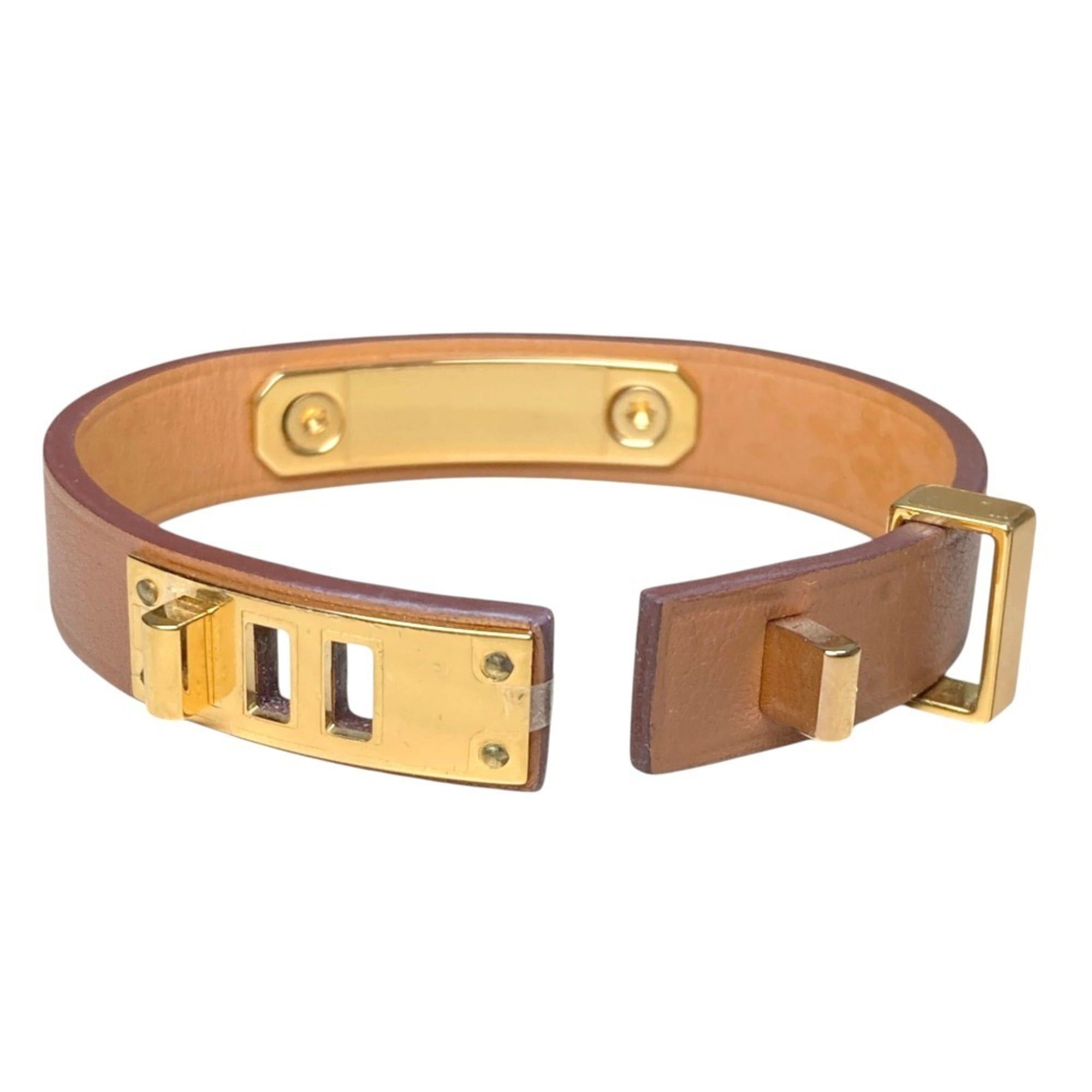 Hermes Hermes As de Coeur Heart Motif GP Leather Bracelet T2 Brown Gold Color Women's Size ONE SIZE - 6 Thumbnail