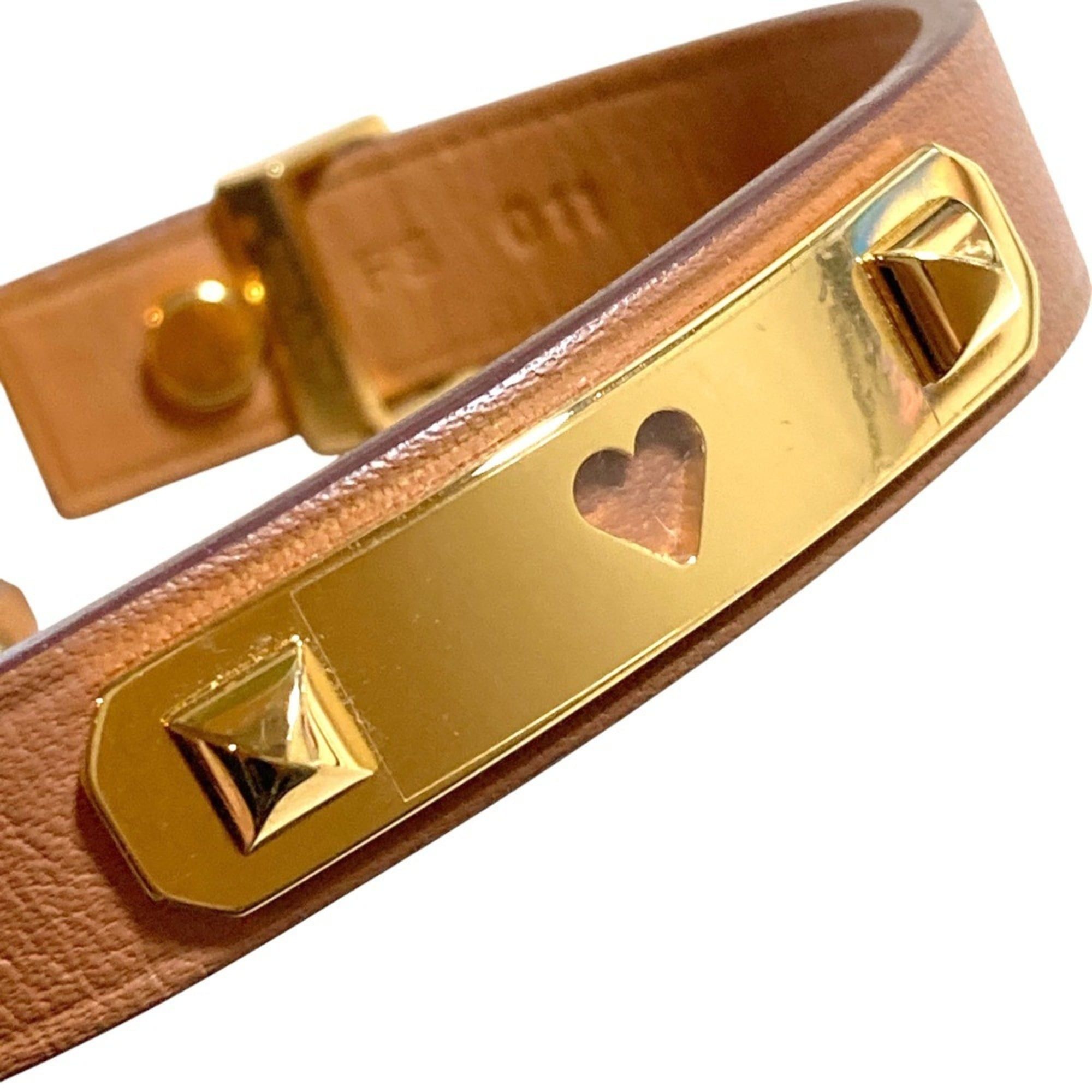 Hermes Hermes As de Coeur Heart Motif GP Leather Bracelet T2 Brown Gold Color Women's Size ONE SIZE - 9 Thumbnail