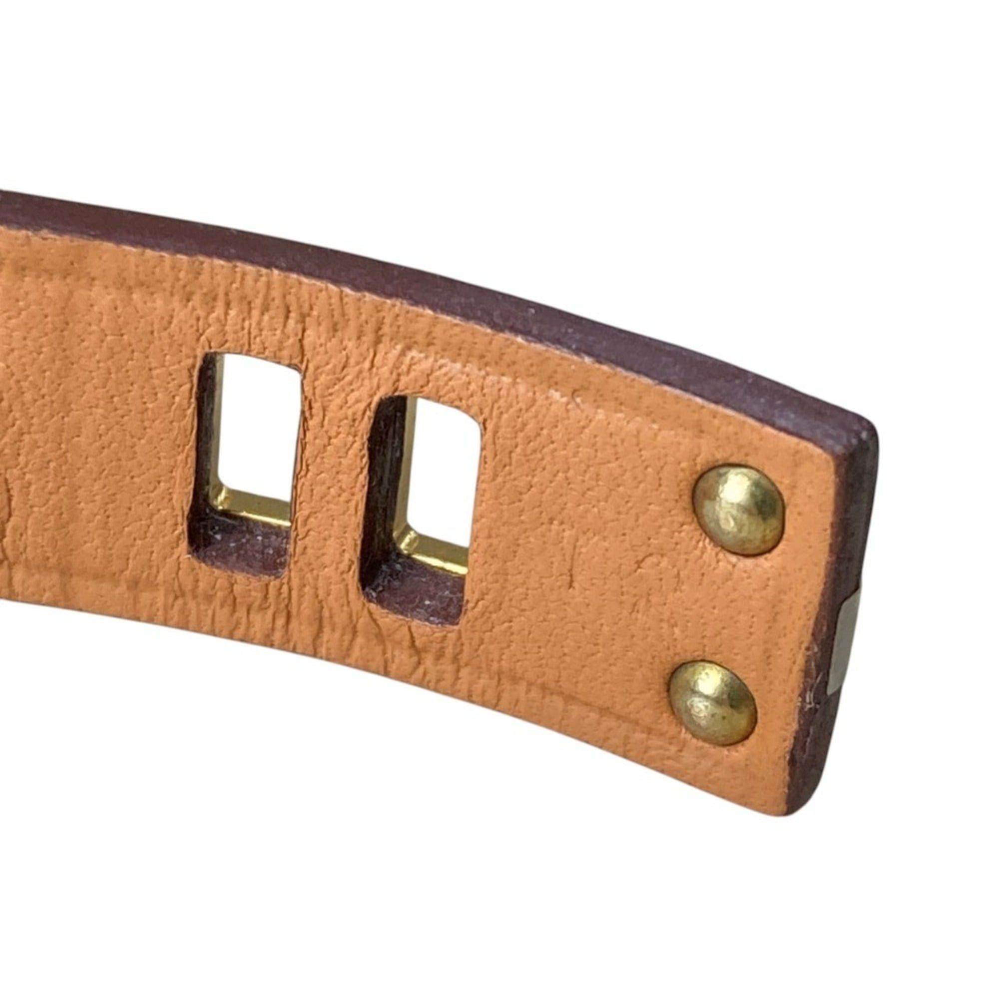 Hermes Hermes As de Coeur Heart Motif GP Leather Bracelet T2 Brown Gold Color Women's Size ONE SIZE - 11 Thumbnail