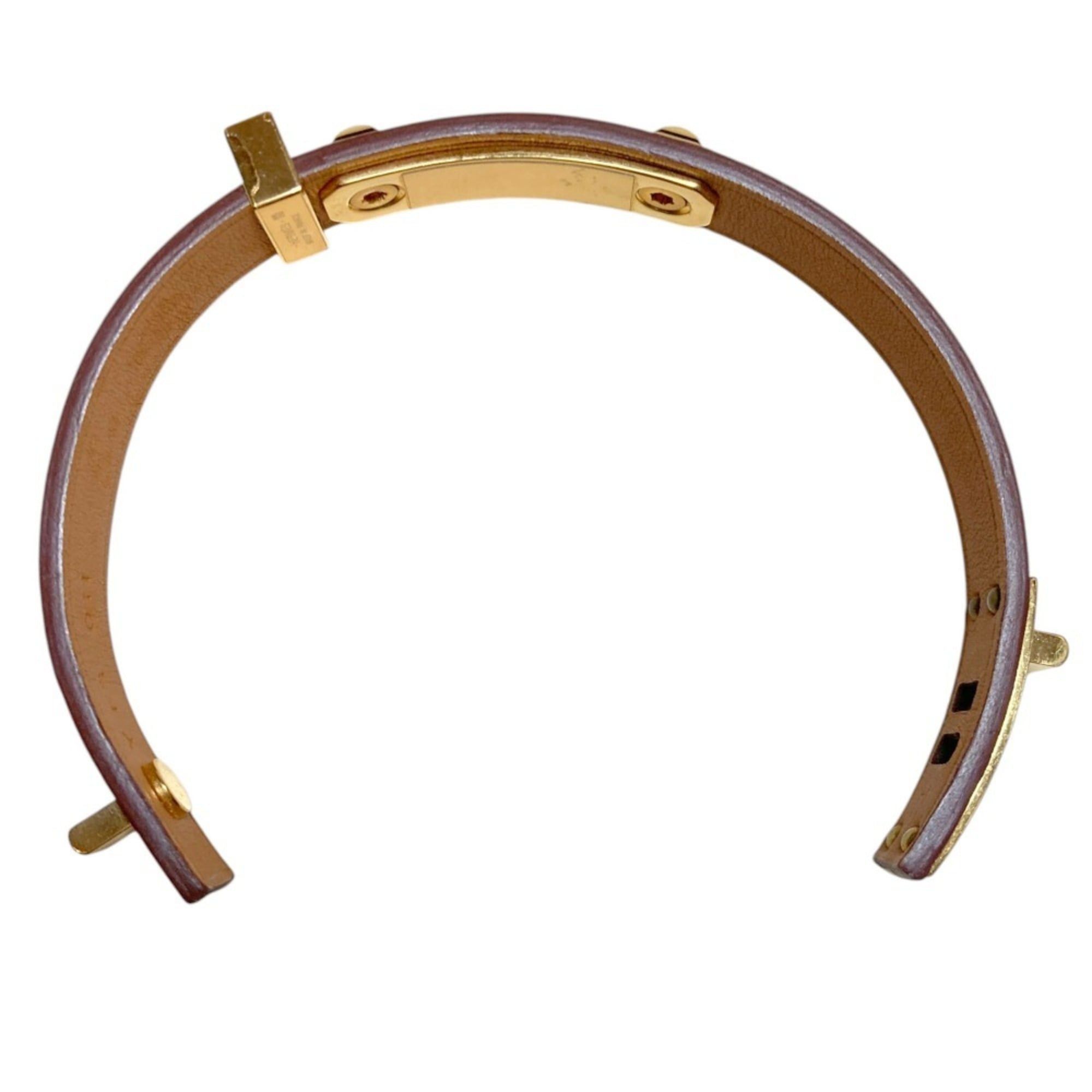 Hermes Hermes As de Coeur Heart Motif GP Leather Bracelet T2 Brown Gold Color Women's Size ONE SIZE - 7 Thumbnail