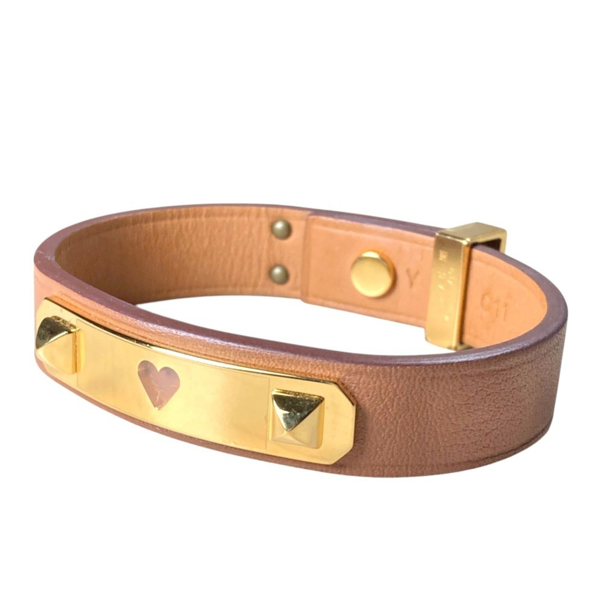 Hermes Hermes As de Coeur Heart Motif GP Leather Bracelet T2 Brown Gold Color Women's Size ONE SIZE - 2 Thumbnail