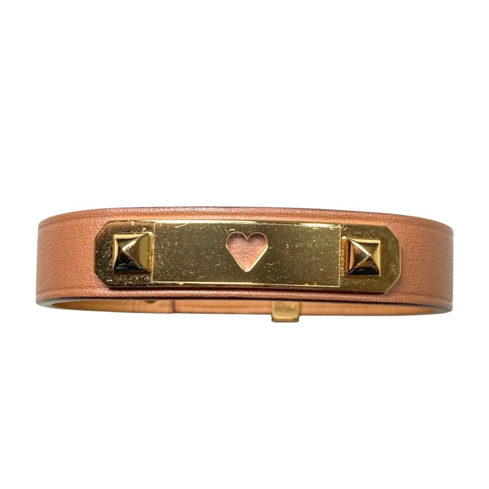 Hermes Hermes As de Coeur Heart Motif GP Leather Bracelet T2 Brown Gold Color Women's Size ONE SIZE - 4 Thumbnail