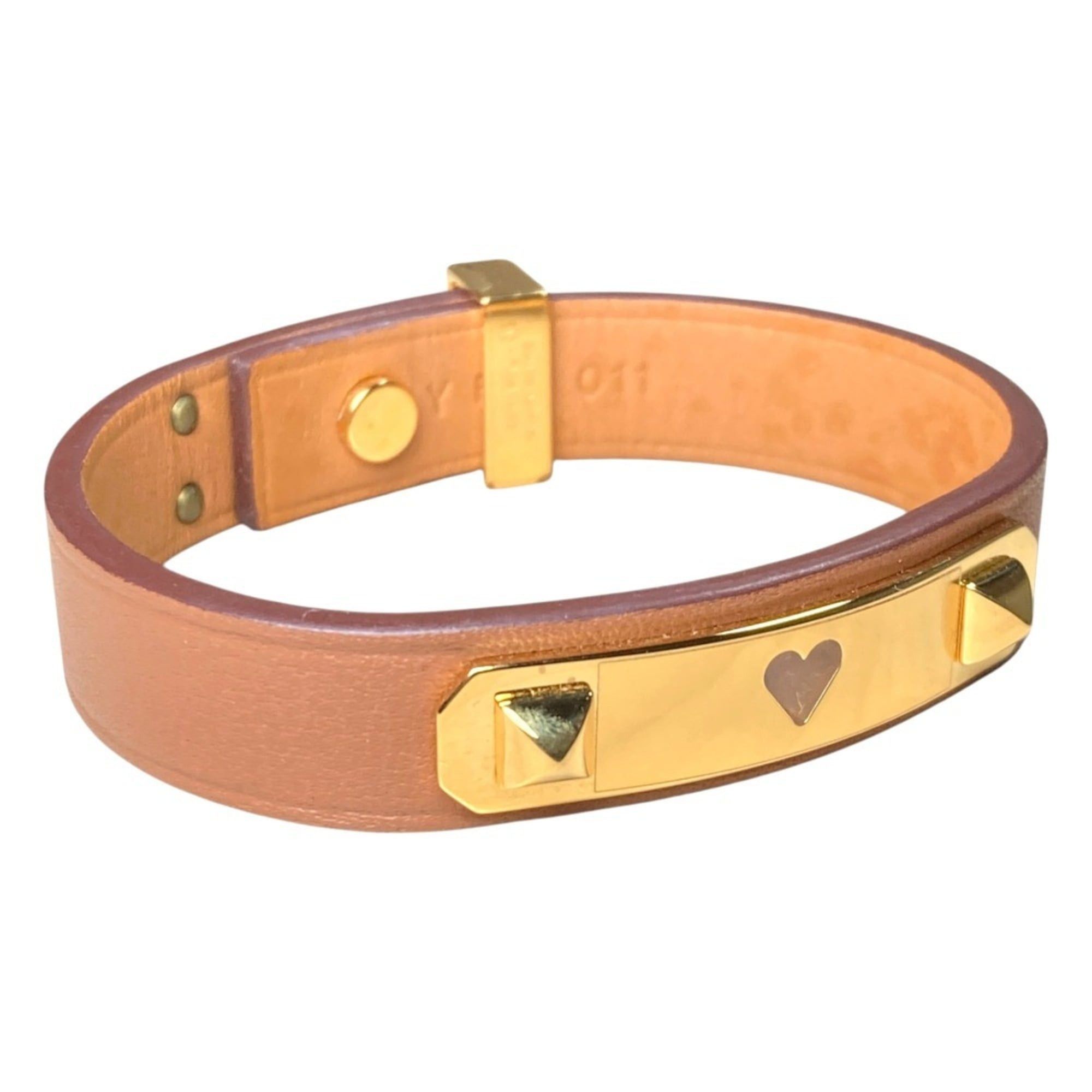 Hermes Hermes As de Coeur Heart Motif GP Leather Bracelet T2 Brown Gold Color Women's Size ONE SIZE - 3 Thumbnail