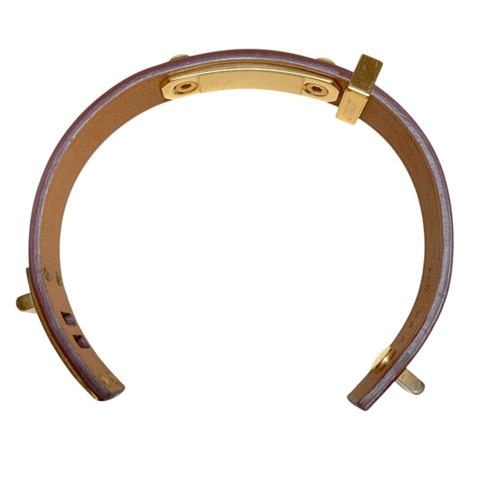 Hermes Hermes As de Coeur Heart Motif GP Leather Bracelet T2 Brown Gold Color Women's Size ONE SIZE - 8 Thumbnail