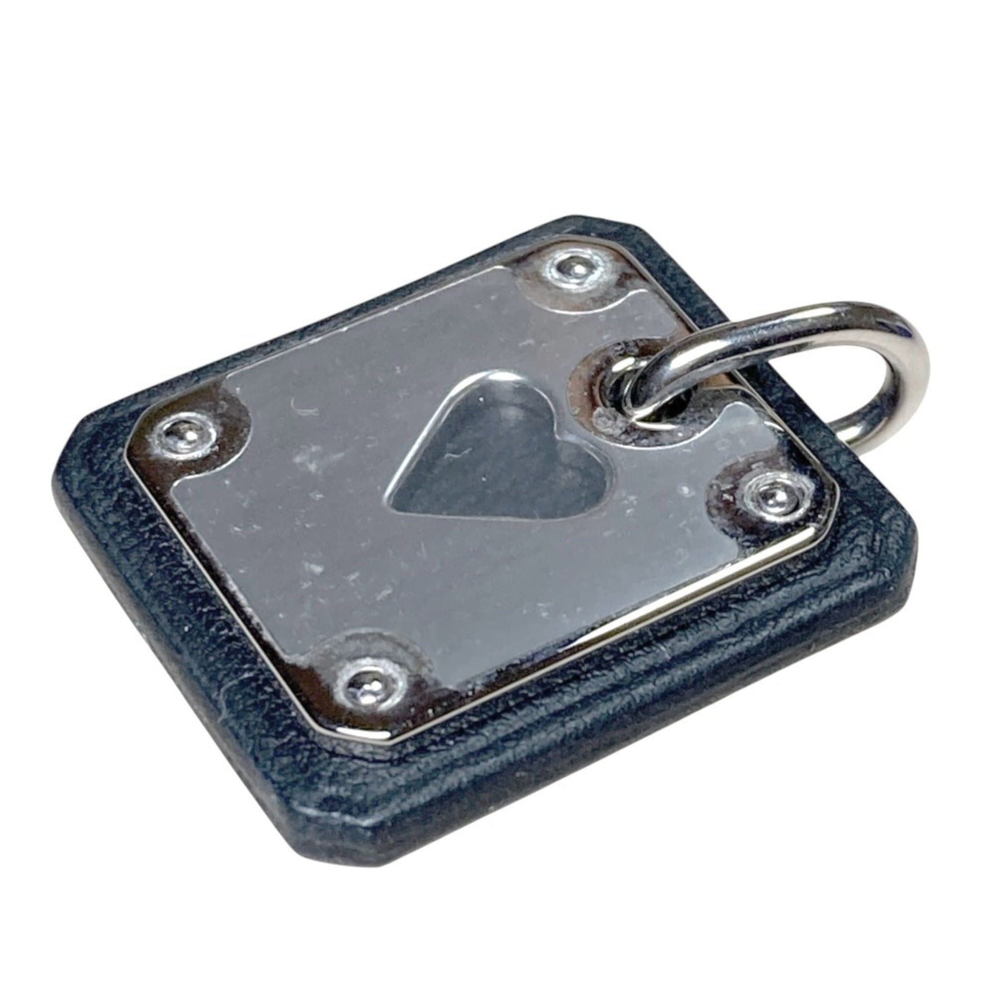 Hermes Hermes As de Coeur PM Heart Motif GP x Leather Pendant Top Black Silver Color Women's Size ONE SIZE - 2 Thumbnail