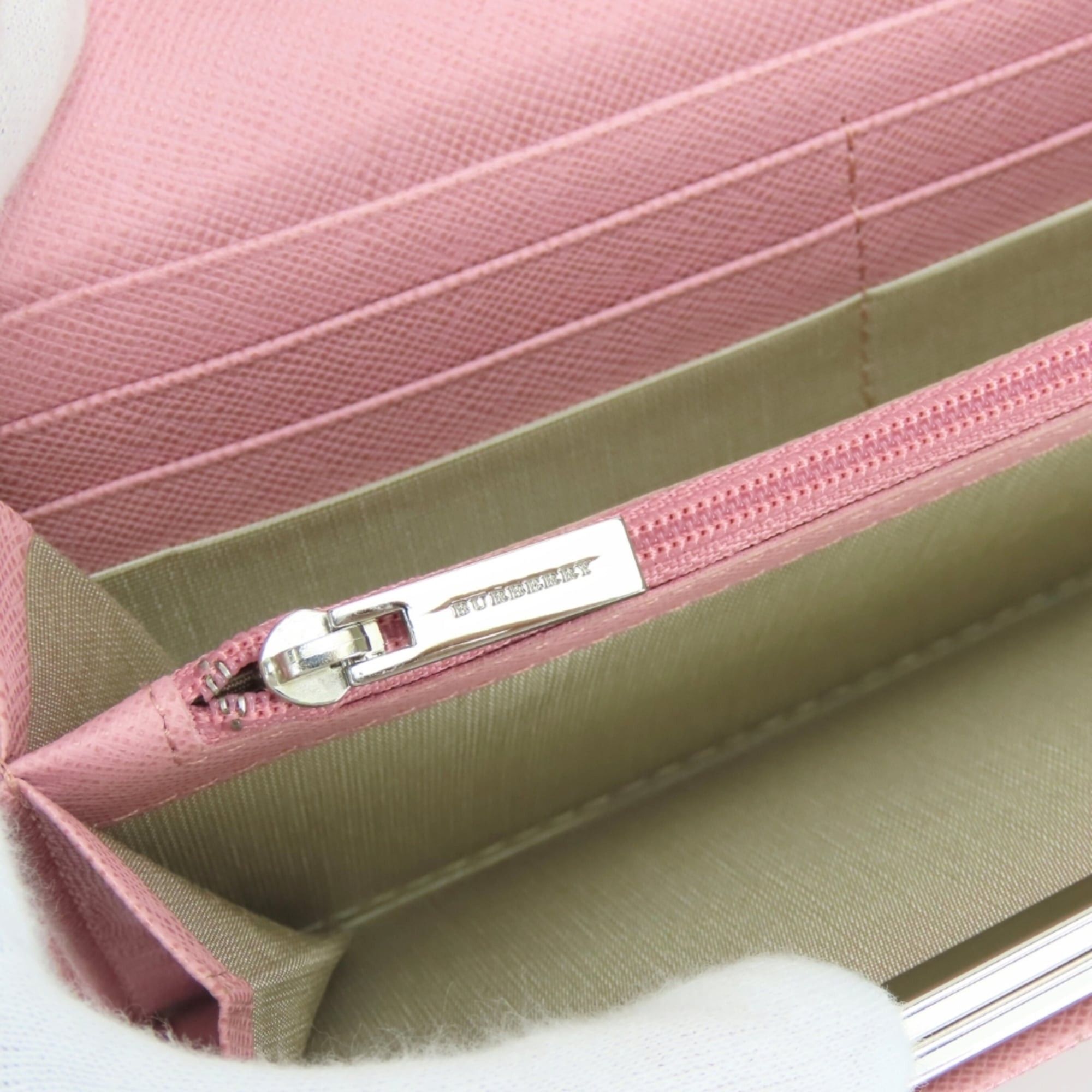 Burberry Burberry long wallet, leather, pink, clasp closure, check pattern, women's. Size ONE SIZE - 17 Thumbnail