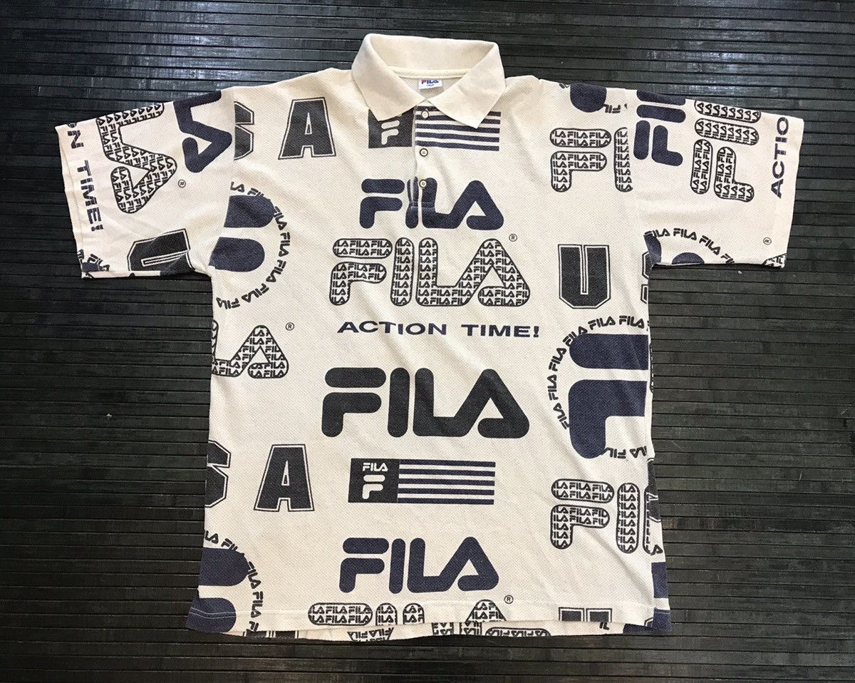 Fila Fila Full Print Monogram Spell Out Collared Shirt Size US XL / EU 56 / 4 - 1 Thumbnail