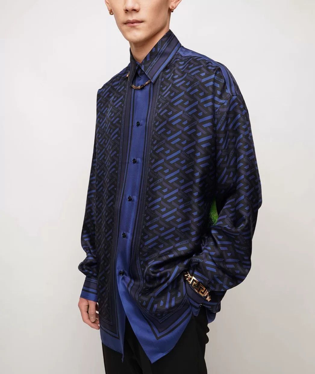 Versace Versace Blue Greca Medusa Logo Shirt Size US M / EU 48-50 / 2 - 2 Thumbnail