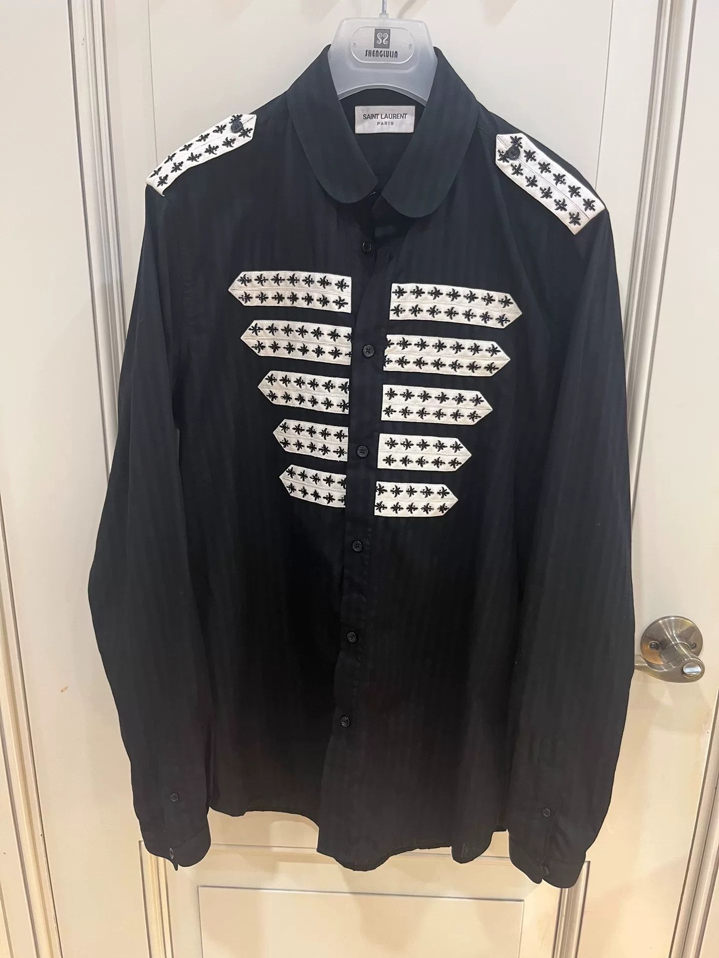 Saint Laurent Paris Saint Laurent YSL Black Striped Military Shirt Size US M / EU 48-50 / 2 - 3 Thumbnail