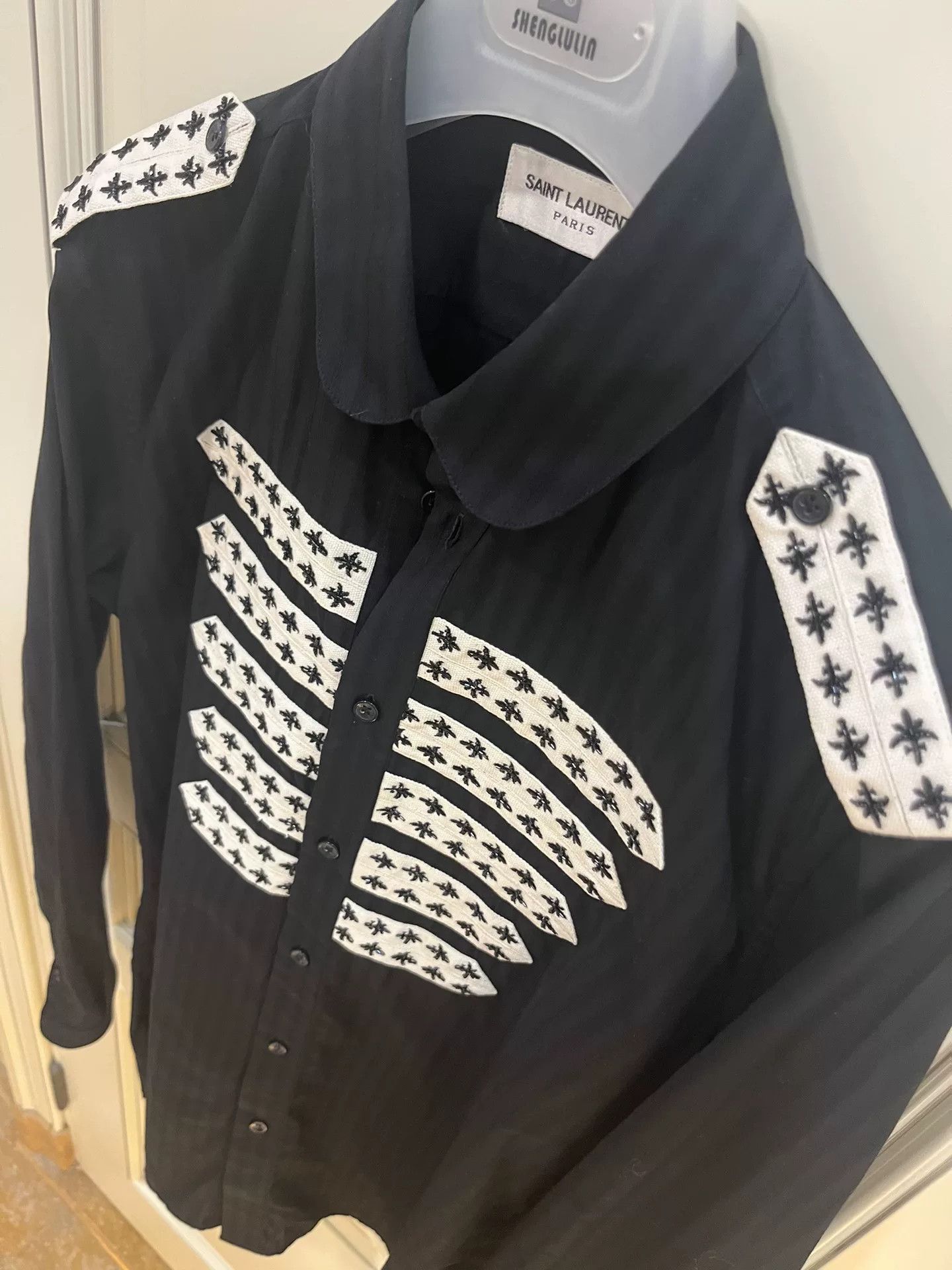 Saint Laurent Paris Saint Laurent YSL Black Striped Military Shirt Size US M / EU 48-50 / 2 - 8 Thumbnail