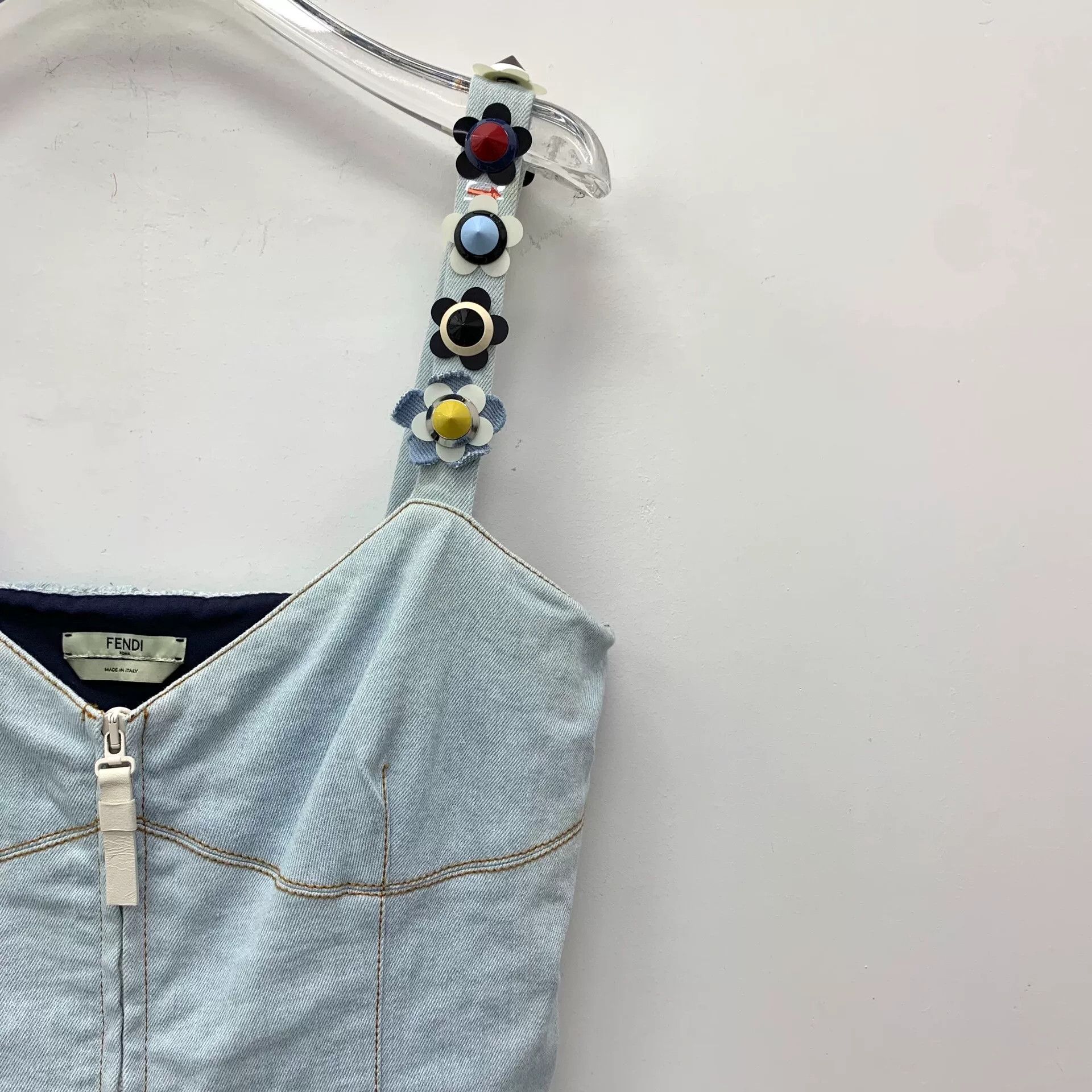 Fendi Fendi Light Blue Floral Cotton Denim Dress Size M / US 6-8 / IT 42-44 - 3 Thumbnail
