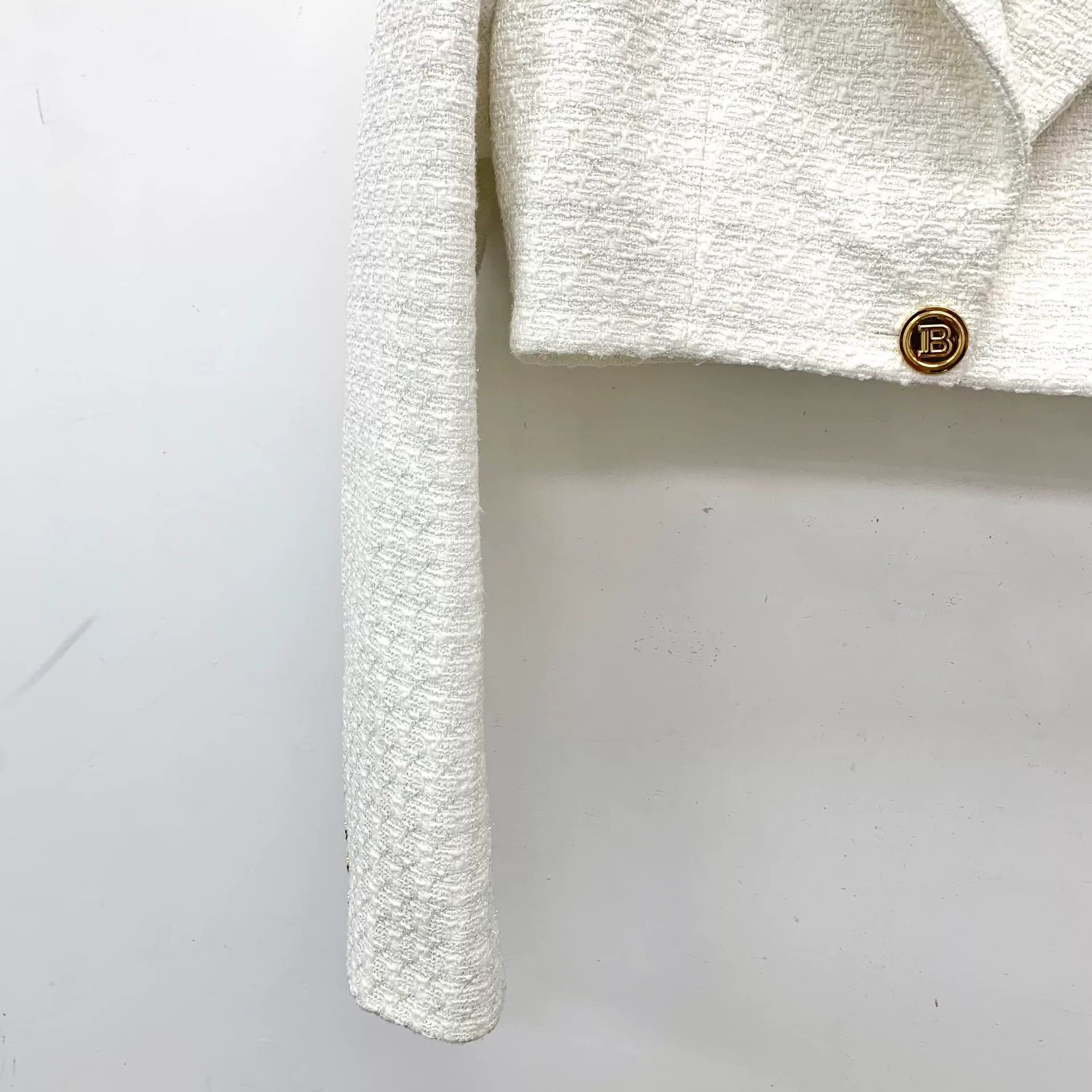 Balmain Balmain White Woven Short Coat Size M / US 6-8 / IT 42-44 - 4 Thumbnail