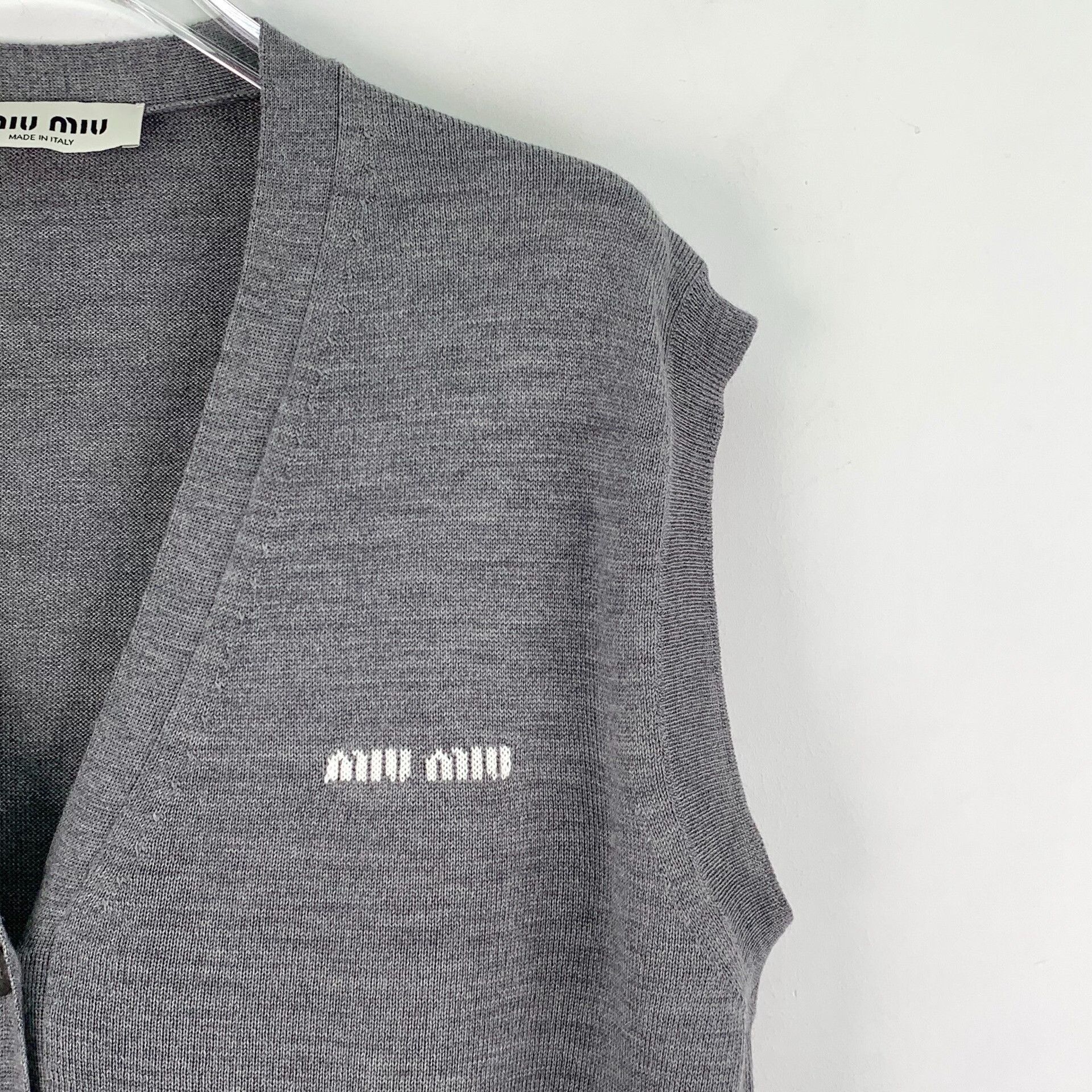 Miu Miu Miu Miu 22 Dark Gray Logo Wool Cardigan Size L / US 10 / IT 46 - 3 Thumbnail