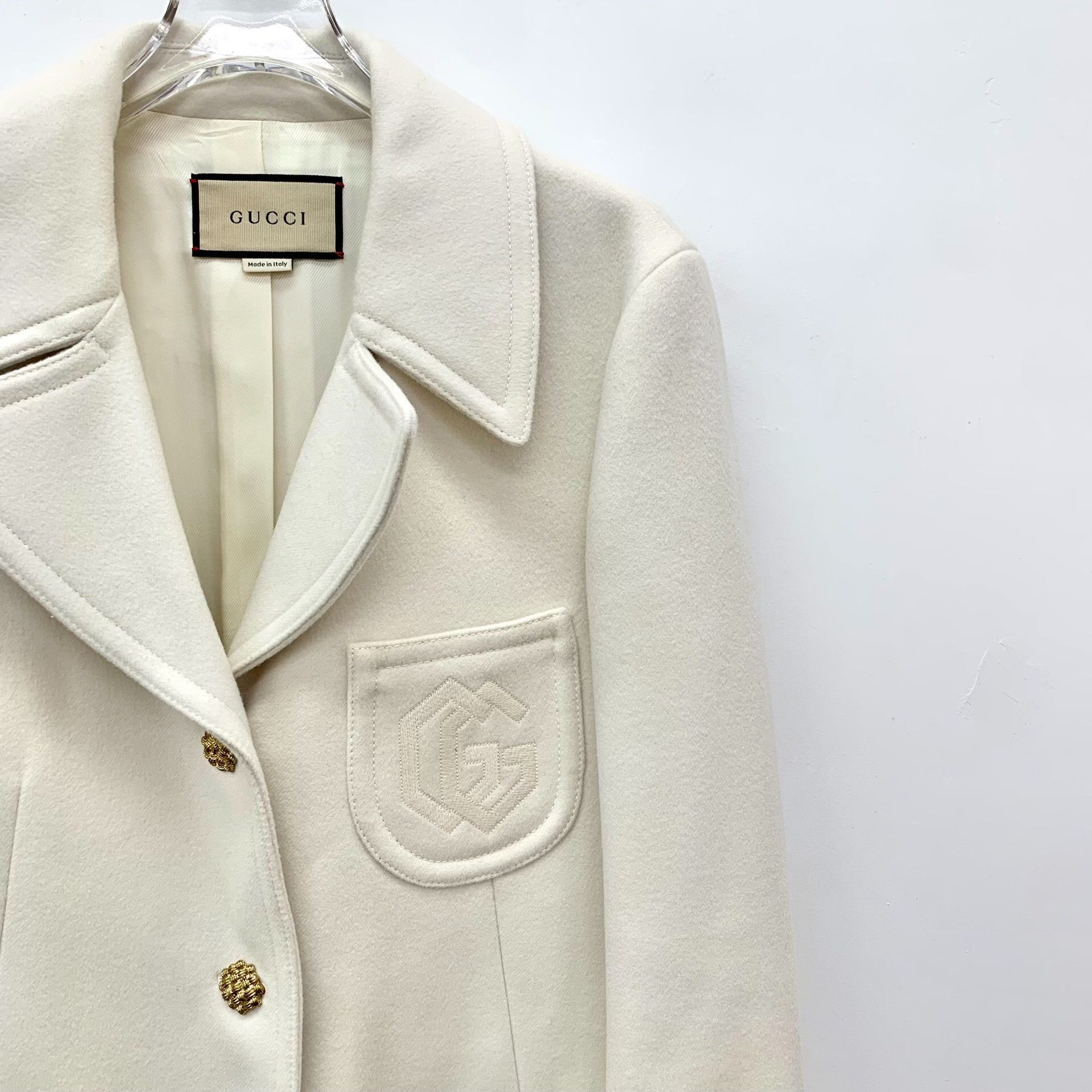 Gucci Gucci White Wool Double G Embroidery Coat Size US L / EU 52-54 / 3 - 3 Thumbnail