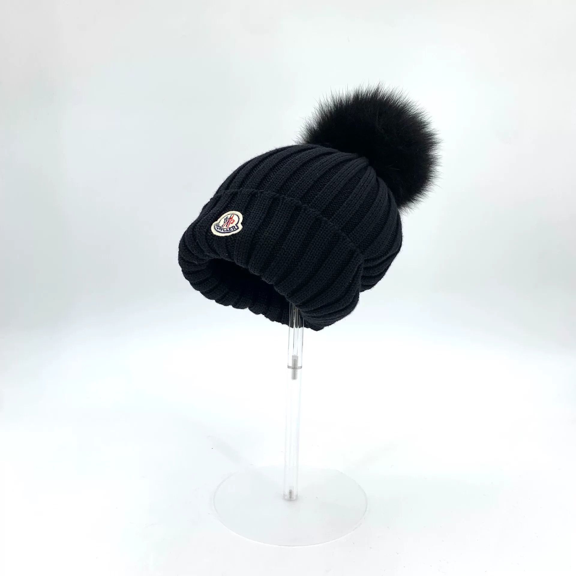 Moncler Moncler Black Logo Wool Knit Beanie Size ONE SIZE - 2 Thumbnail