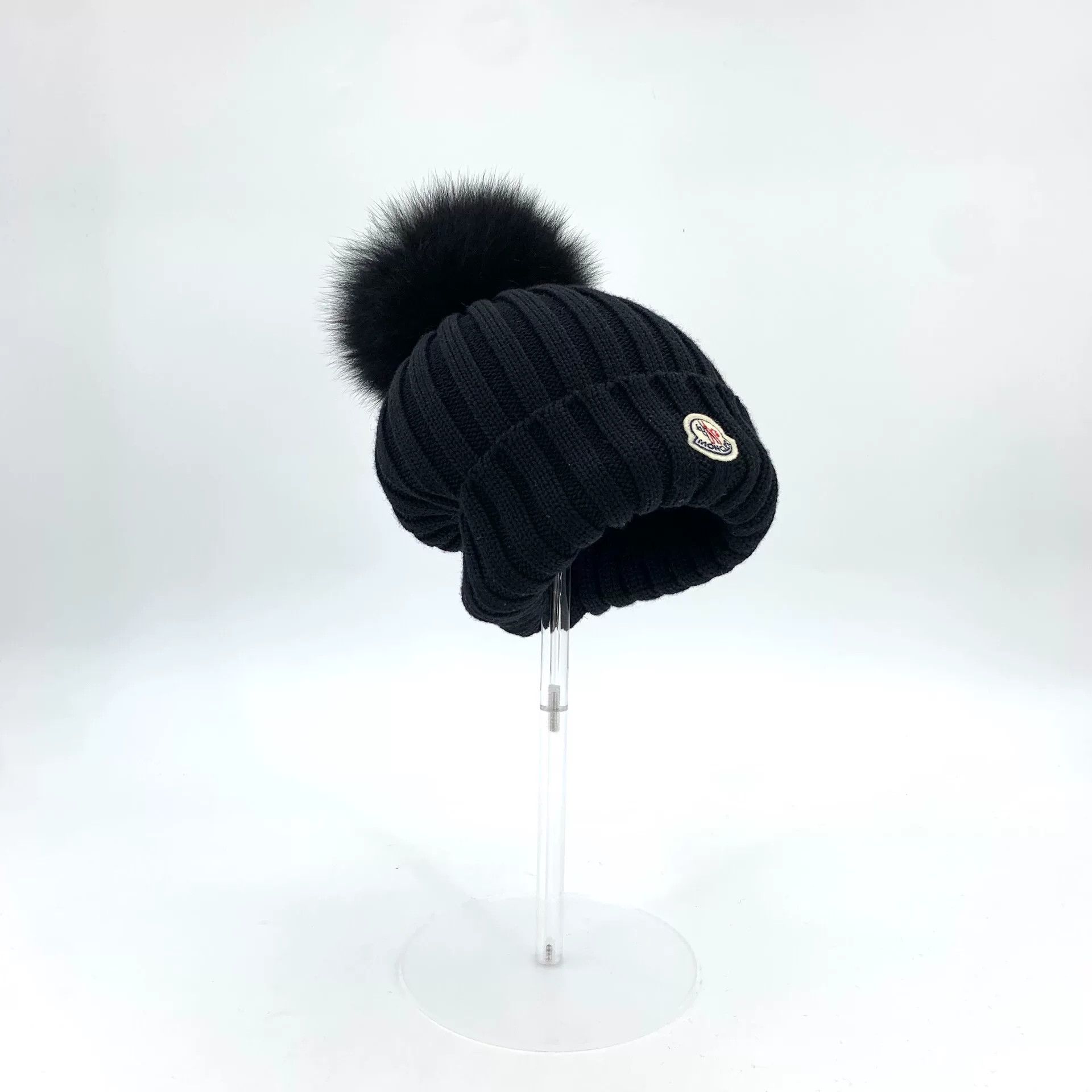 Moncler Moncler Black Logo Wool Knit Beanie Size ONE SIZE - 3 Thumbnail