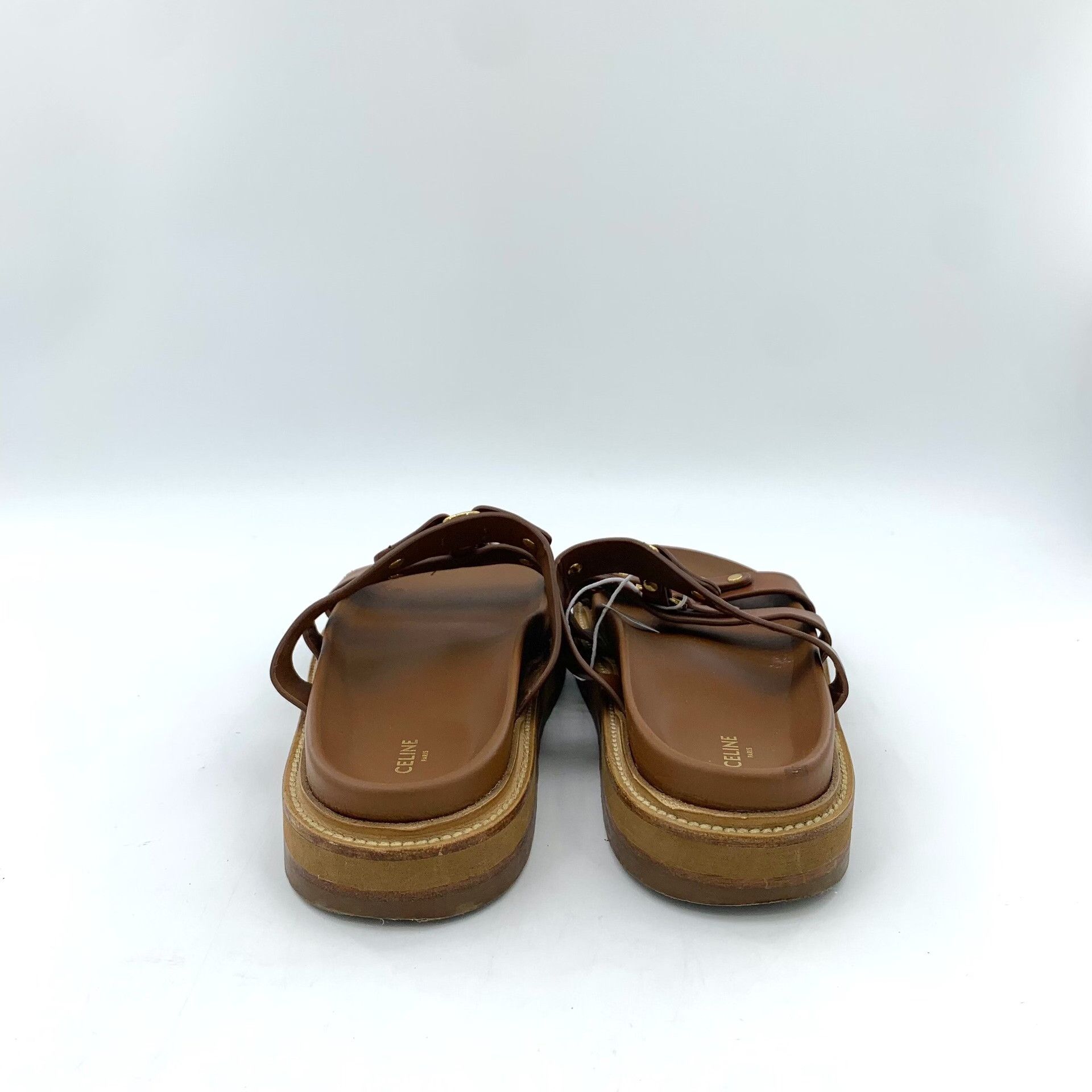 Celine Celine Brown Leather Triomphe Buckle Flat Sandals Size US 8 / IT 38 - 4 Thumbnail