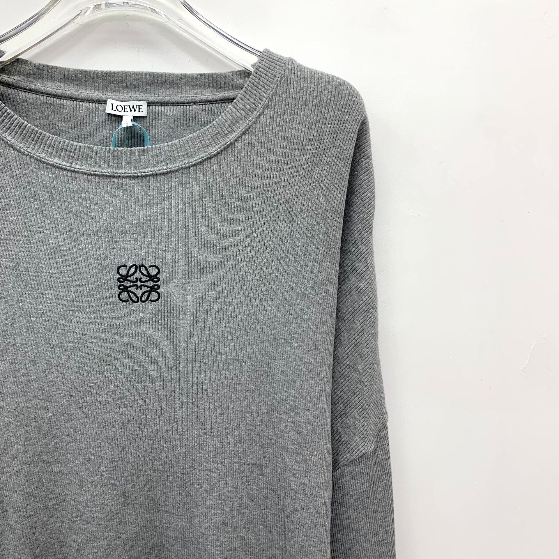 Loewe Loewe 24 Gray Logo Embroidered Cotton Sweater Size S / US 4 / IT 40 - 3 Thumbnail