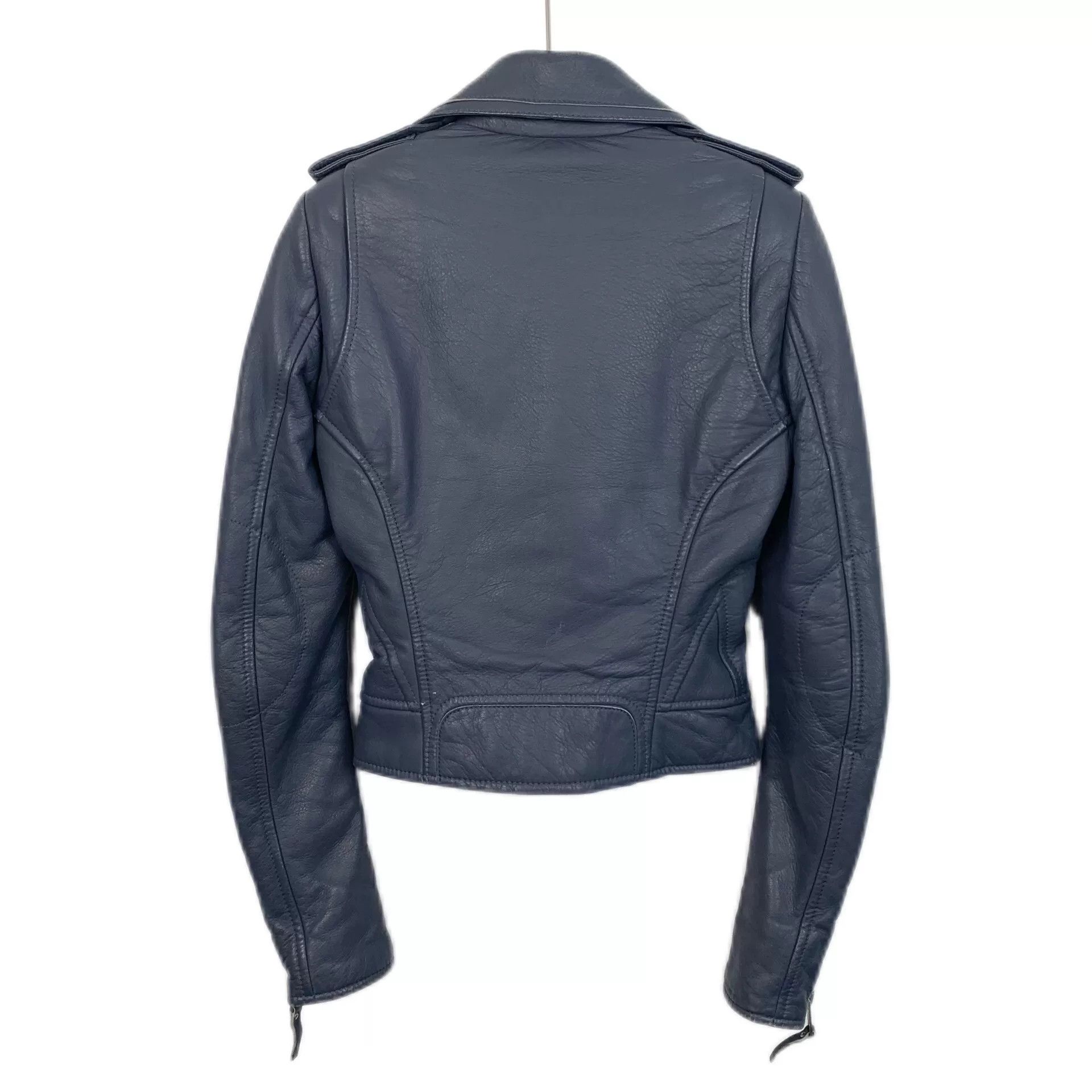Balenciaga Balenciaga Blue Leather Motorcycle Jacket Size XXS / US 00 / IT 34 - 2 Thumbnail