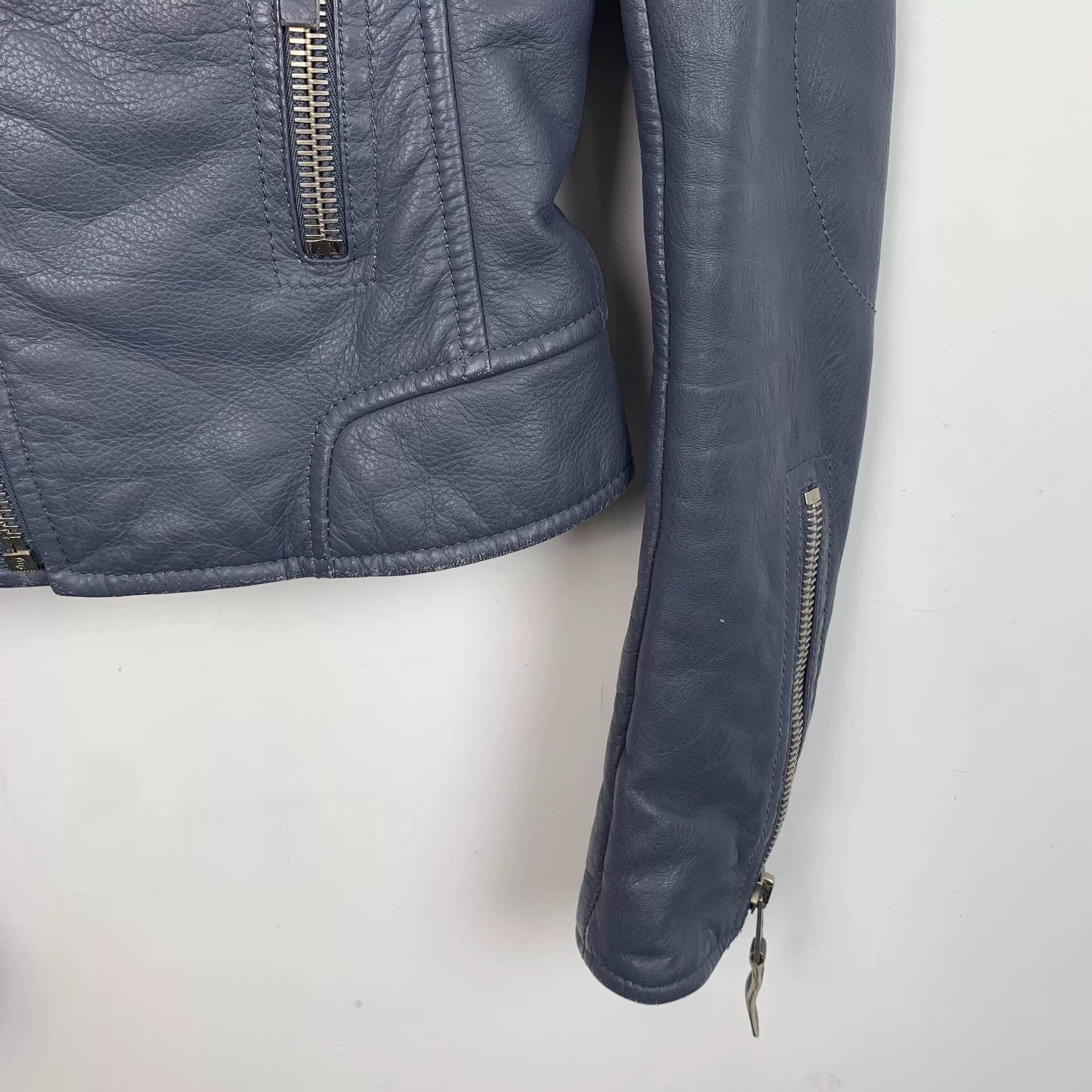Balenciaga Balenciaga Blue Leather Motorcycle Jacket Size XXS / US 00 / IT 34 - 4 Thumbnail