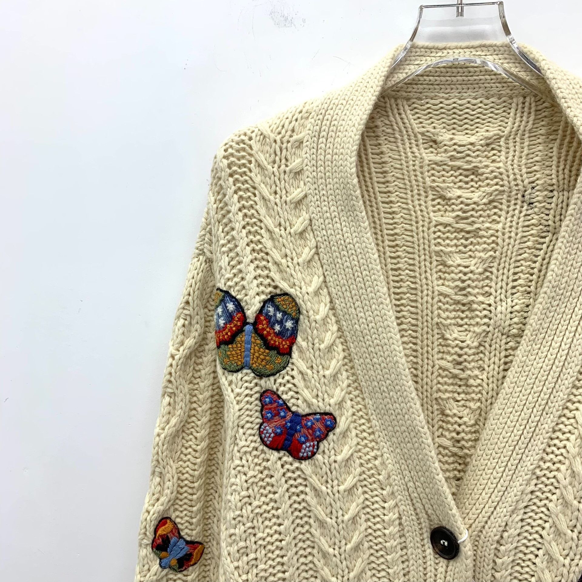 Valentino Valentino Beige Butterfly Embroidered Knit Cardigan Size M / US 6-8 / IT 42-44 - 3 Thumbnail