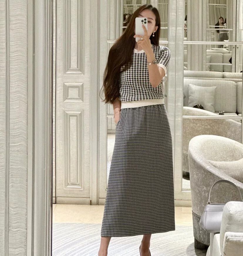 Dior Dior Colorblock Houndstooth Wool Knit Skirt Size 38" / US 16 / IT 52 - 8 Thumbnail