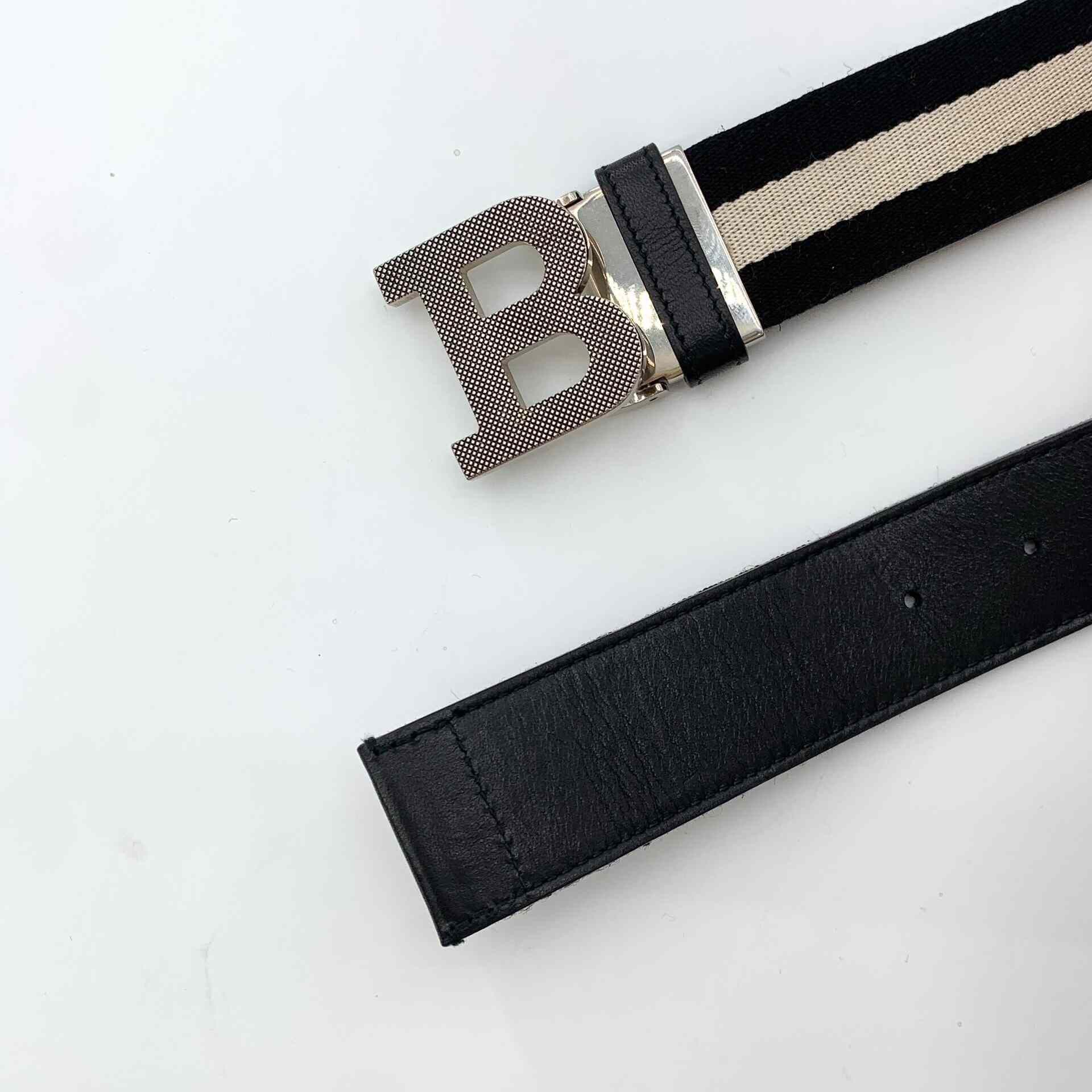 Bally Bally Black Striped Logo Smooth Buckle Belt Size ONE SIZE - 5 Thumbnail