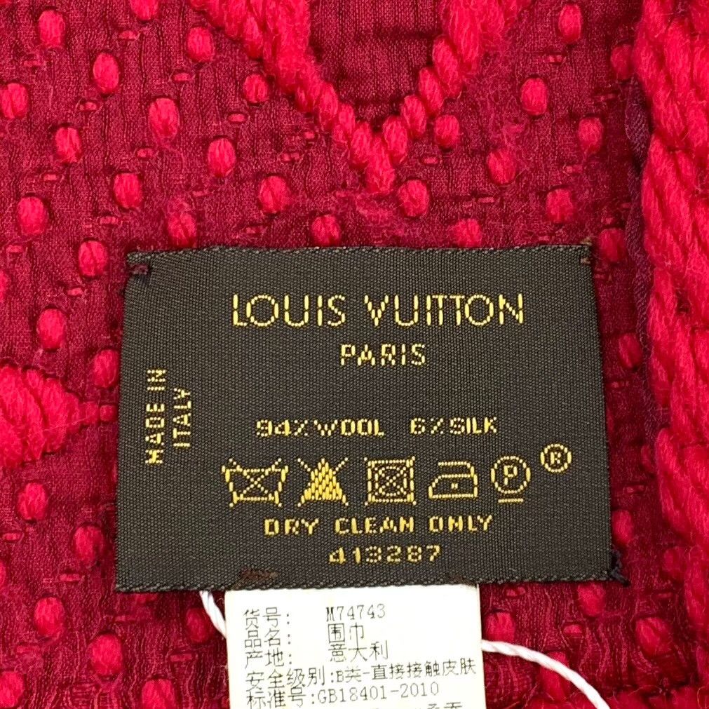Louis Vuitton Louis Vuitton Red Logo Wool Fringed Scarf Size ONE SIZE - 7 Thumbnail