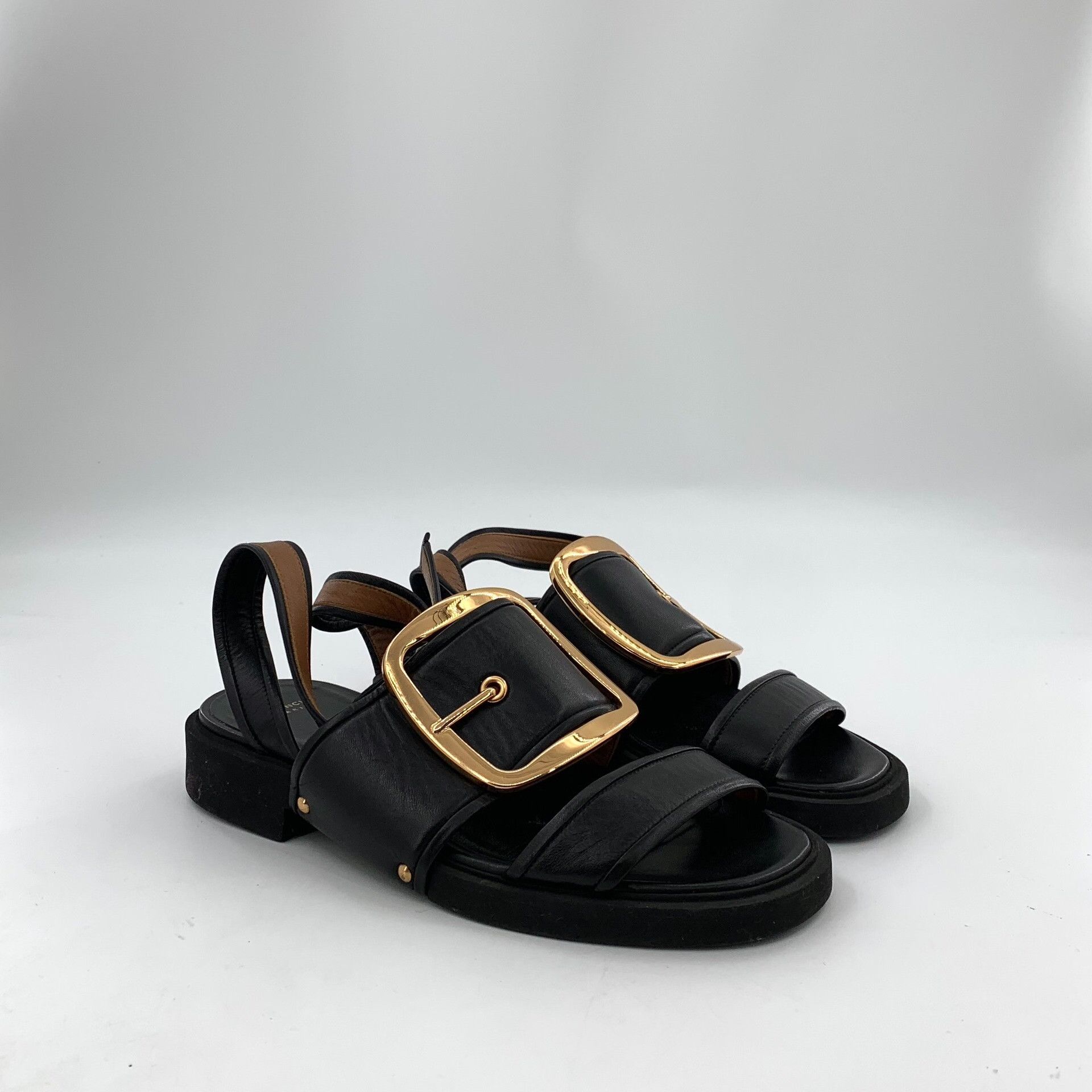 Givenchy Givenchy Black Leather Square Buckle Flat Sandals Size US 6 / IT 36 - 2 Thumbnail