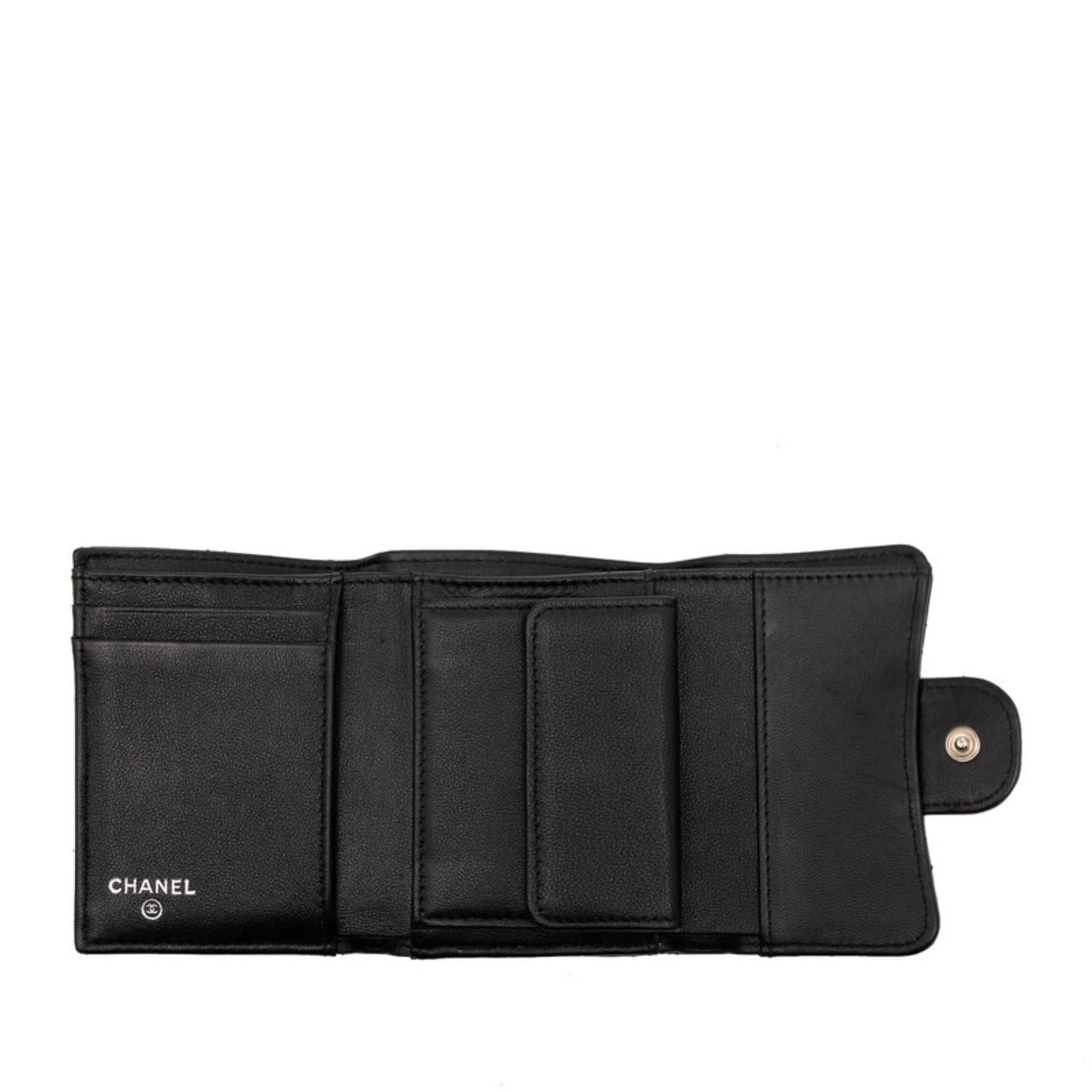 Chanel Chanel Coco Mark Matelassé Tri-fold Wallet, Black Lambskin, Women's CHANEL Size ONE SIZE - 4 Thumbnail
