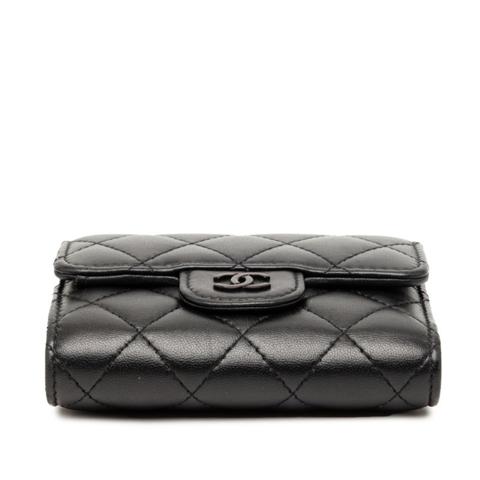 Chanel Chanel Coco Mark Matelassé Tri-fold Wallet, Black Lambskin, Women's CHANEL Size ONE SIZE - 3 Thumbnail