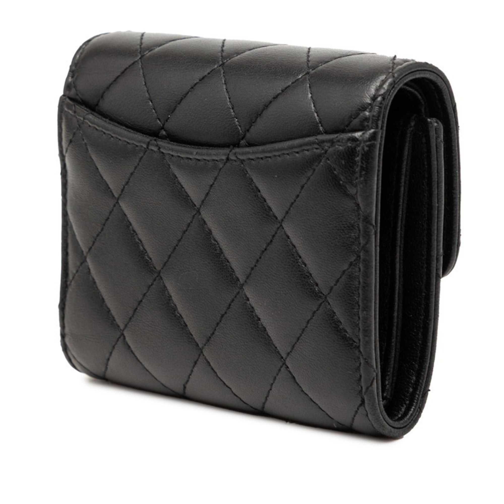 Chanel Chanel Coco Mark Matelassé Tri-fold Wallet, Black Lambskin, Women's CHANEL Size ONE SIZE - 2 Thumbnail