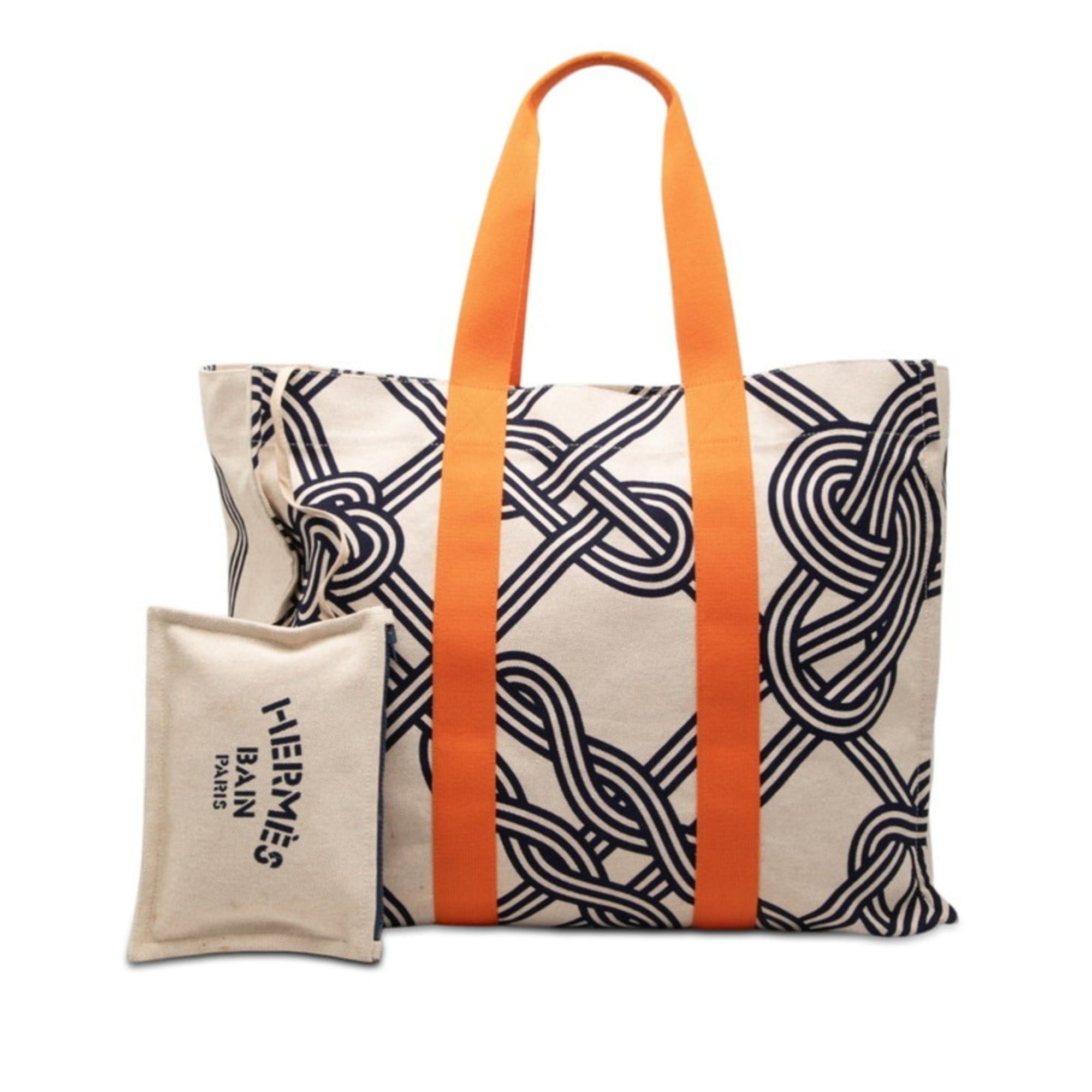 Hermes Hermes Nou Marin Tote Bag, Beige, Orange, Navy, Cotton, Women's HERMES Size ONE SIZE - 6 Thumbnail