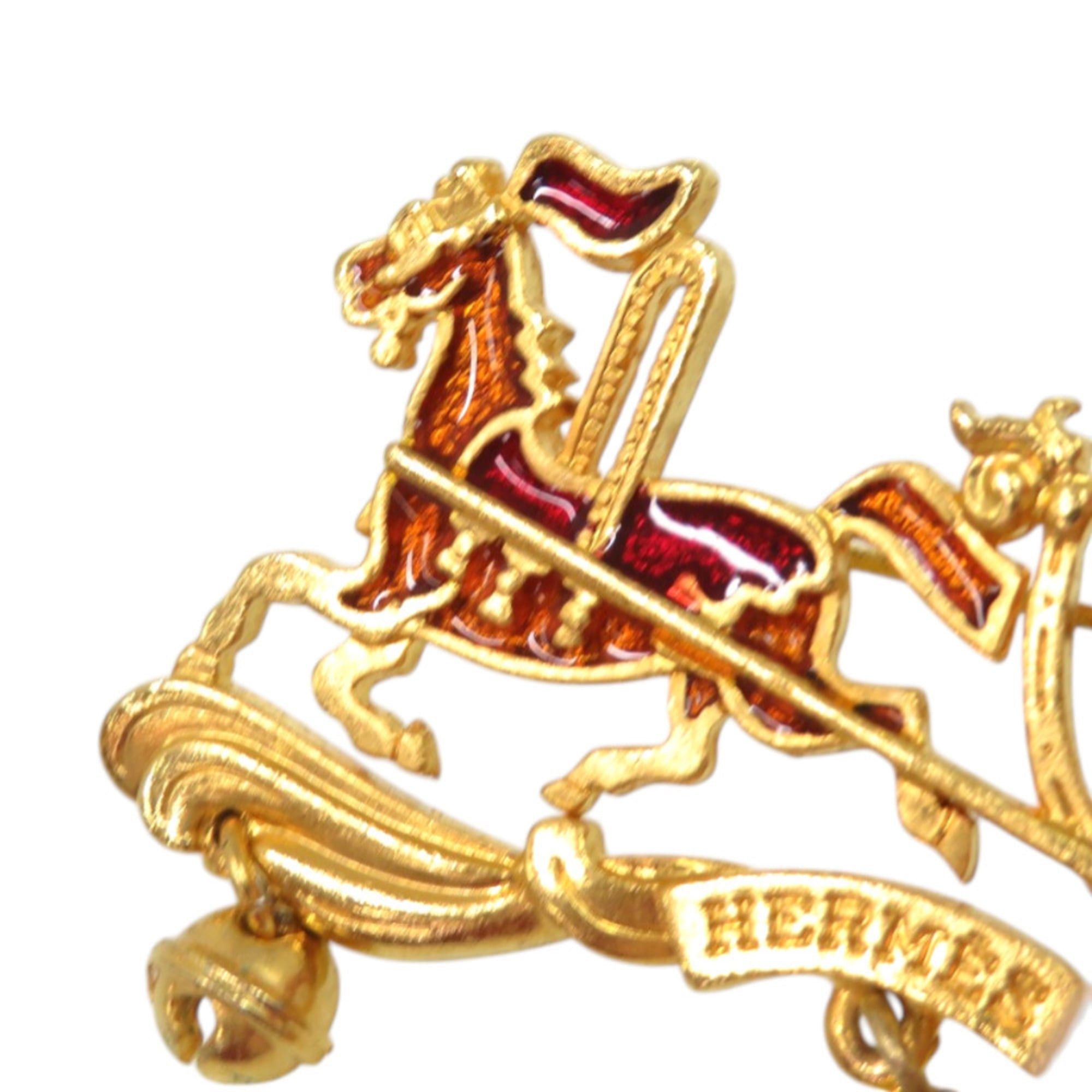 Hermes Excellent condition Hermes Christmas reindeer Santa cloisonné metal gold brooch 0798HERMES Size ONE SIZE - 6 Thumbnail