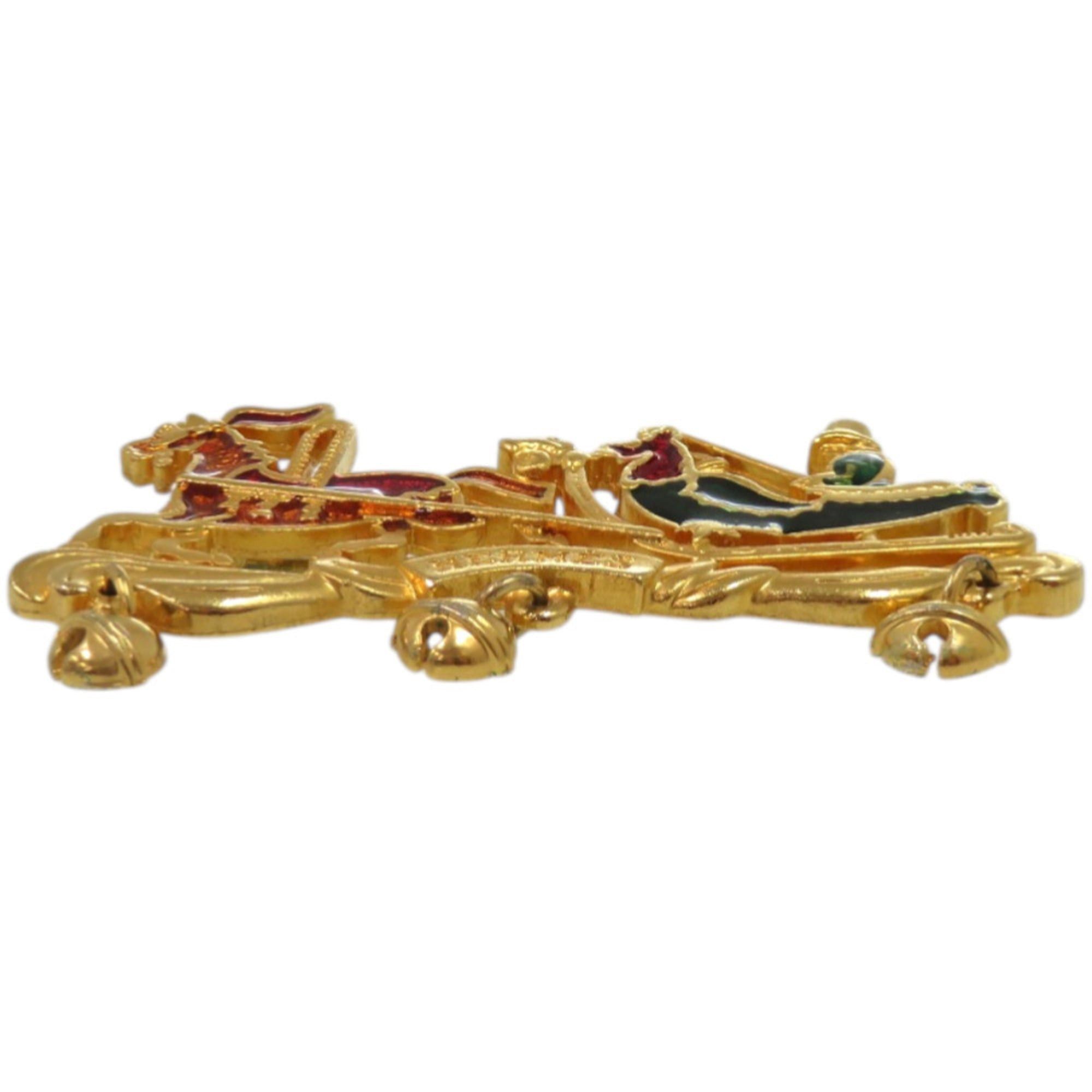 Hermes Excellent condition Hermes Christmas reindeer Santa cloisonné metal gold brooch 0798HERMES Size ONE SIZE - 4 Thumbnail