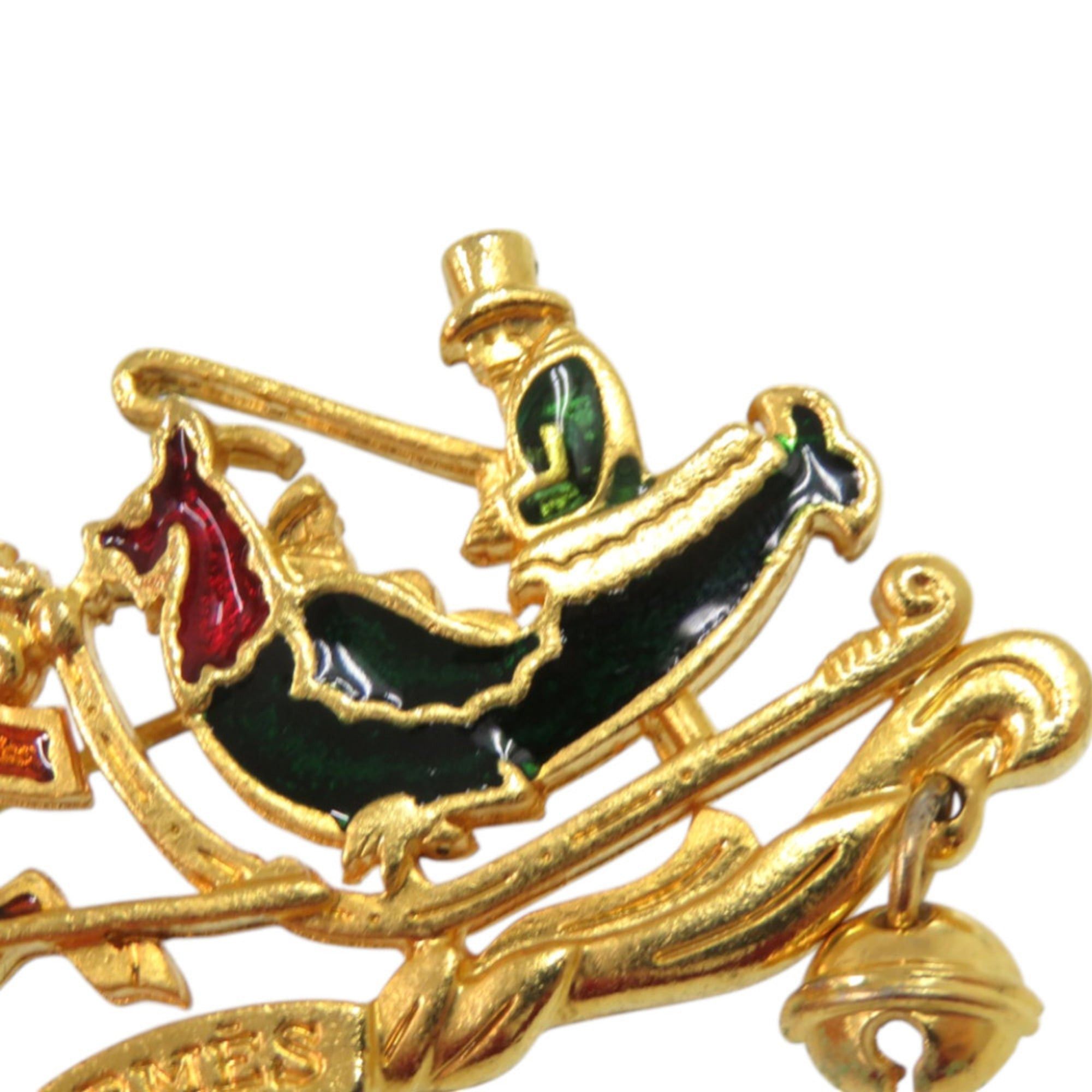 Hermes Excellent condition Hermes Christmas reindeer Santa cloisonné metal gold brooch 0798HERMES Size ONE SIZE - 5 Thumbnail