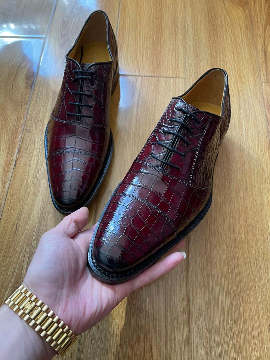 Other Custom Men's Wine Red Crocodile Shoes Size US 9 / EU 42 - 3 Thumbnail