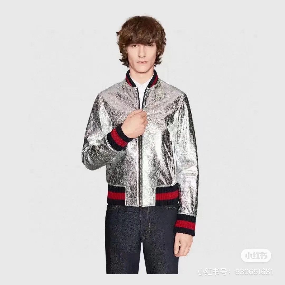 Gucci Gucci Silver Leather Jacket Size US XS / EU 42 / 0 - 9 Thumbnail