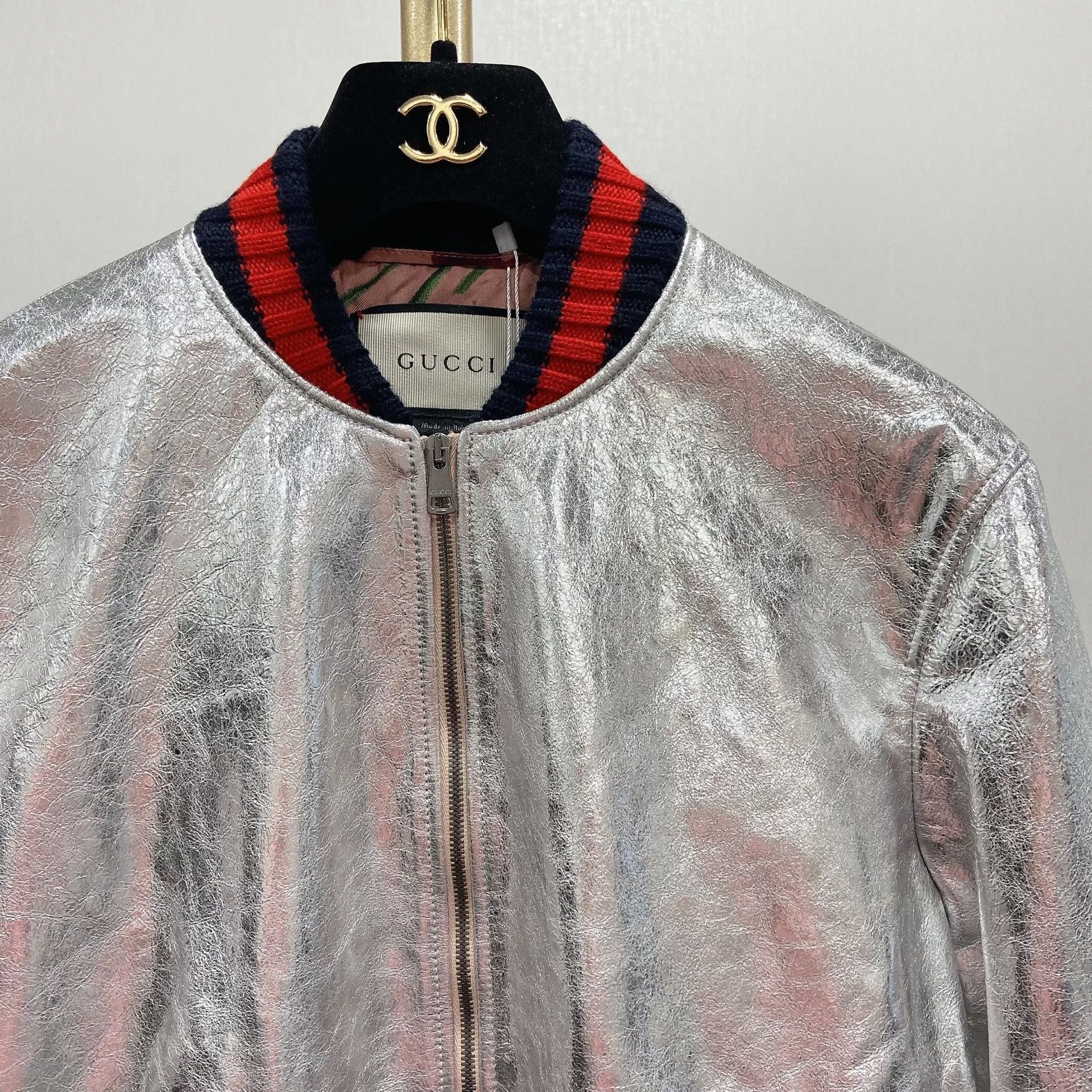 Gucci Gucci Silver Leather Jacket Size US XS / EU 42 / 0 - 3 Thumbnail