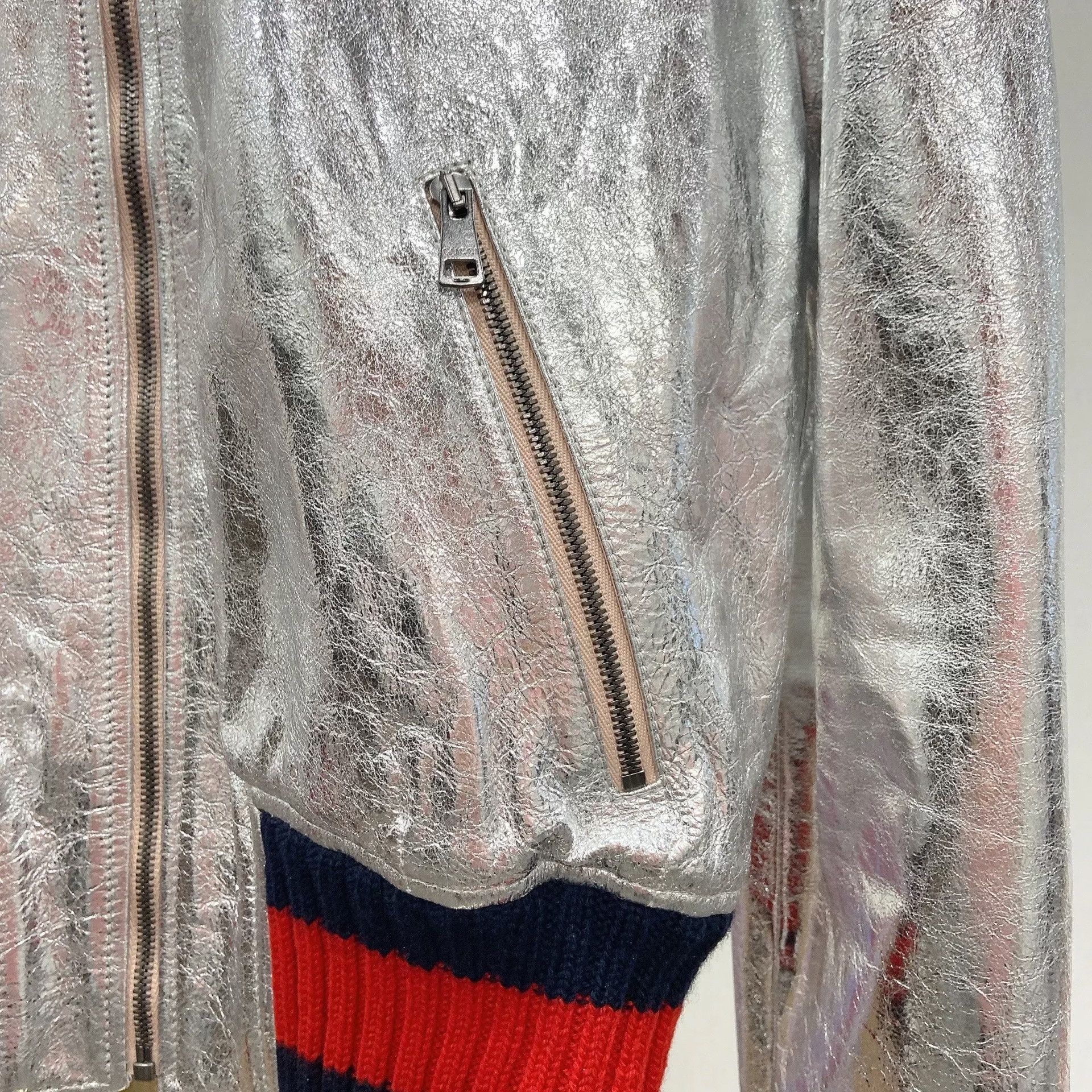 Gucci Gucci Silver Leather Jacket Size US XS / EU 42 / 0 - 4 Thumbnail