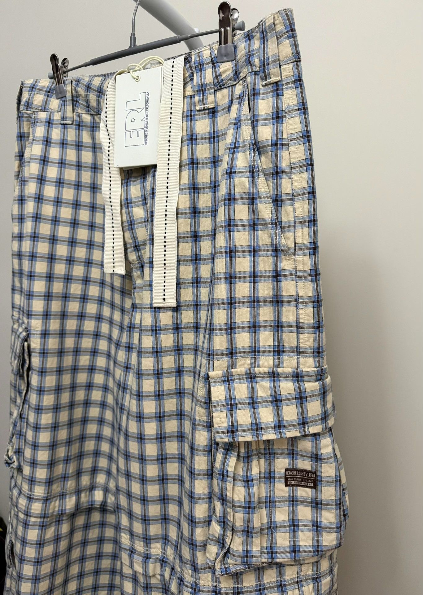 ERL ERL 25FW Blue White Check Cargo Pants Size US 31 - 8 Thumbnail