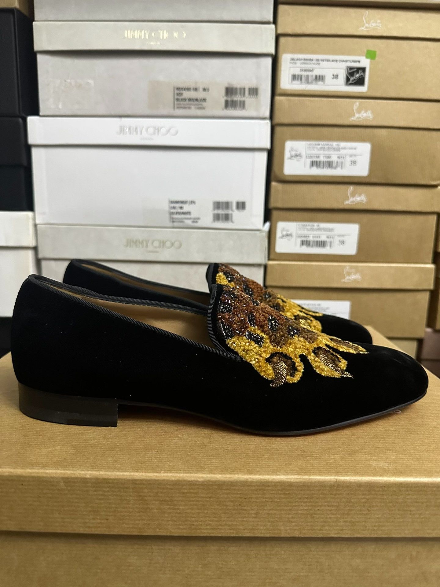 Christian Louboutin Christian Louboutin Men's Black Embroidered Loafers Size US 7.5 / EU 40-41 - 4 Thumbnail