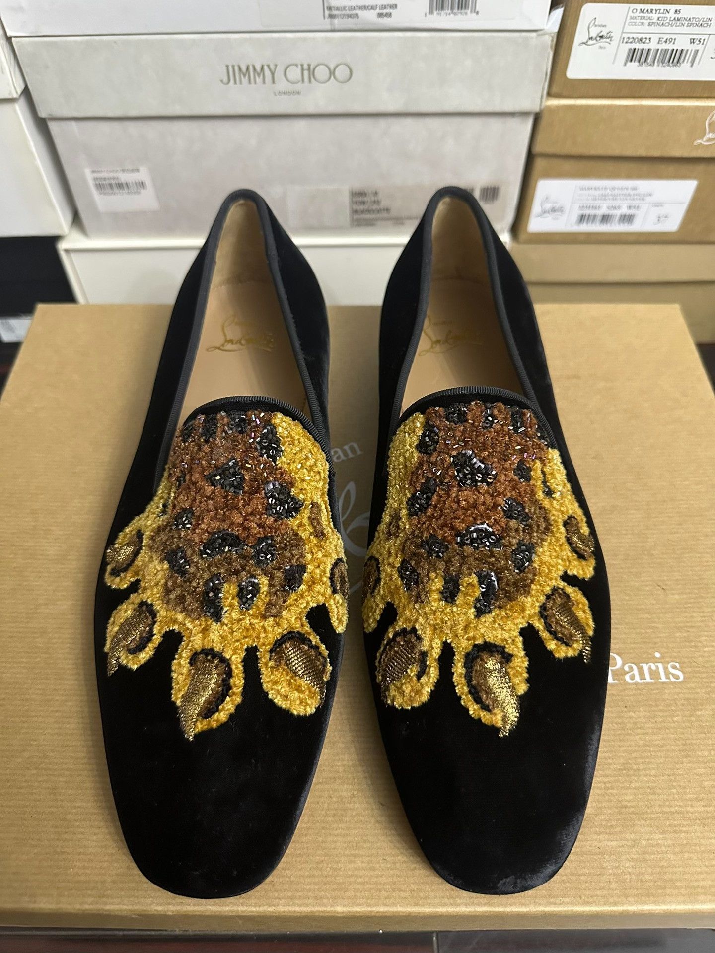 Christian Louboutin Christian Louboutin Men's Black Embroidered Loafers Size US 7.5 / EU 40-41 - 2 Thumbnail