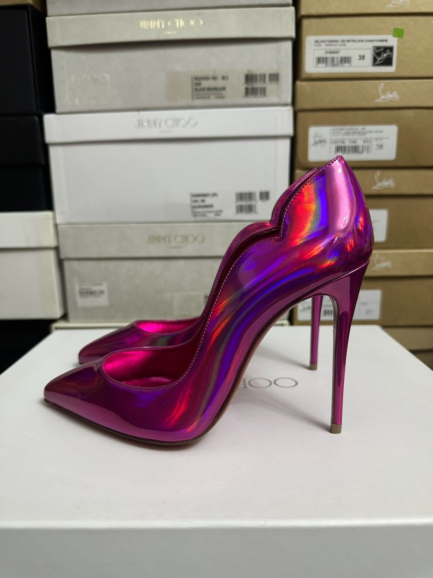 Christian Louboutin Christian Louboutin Electric Pink Red Sole Heels Size US 5 / IT 35 - 5 Thumbnail