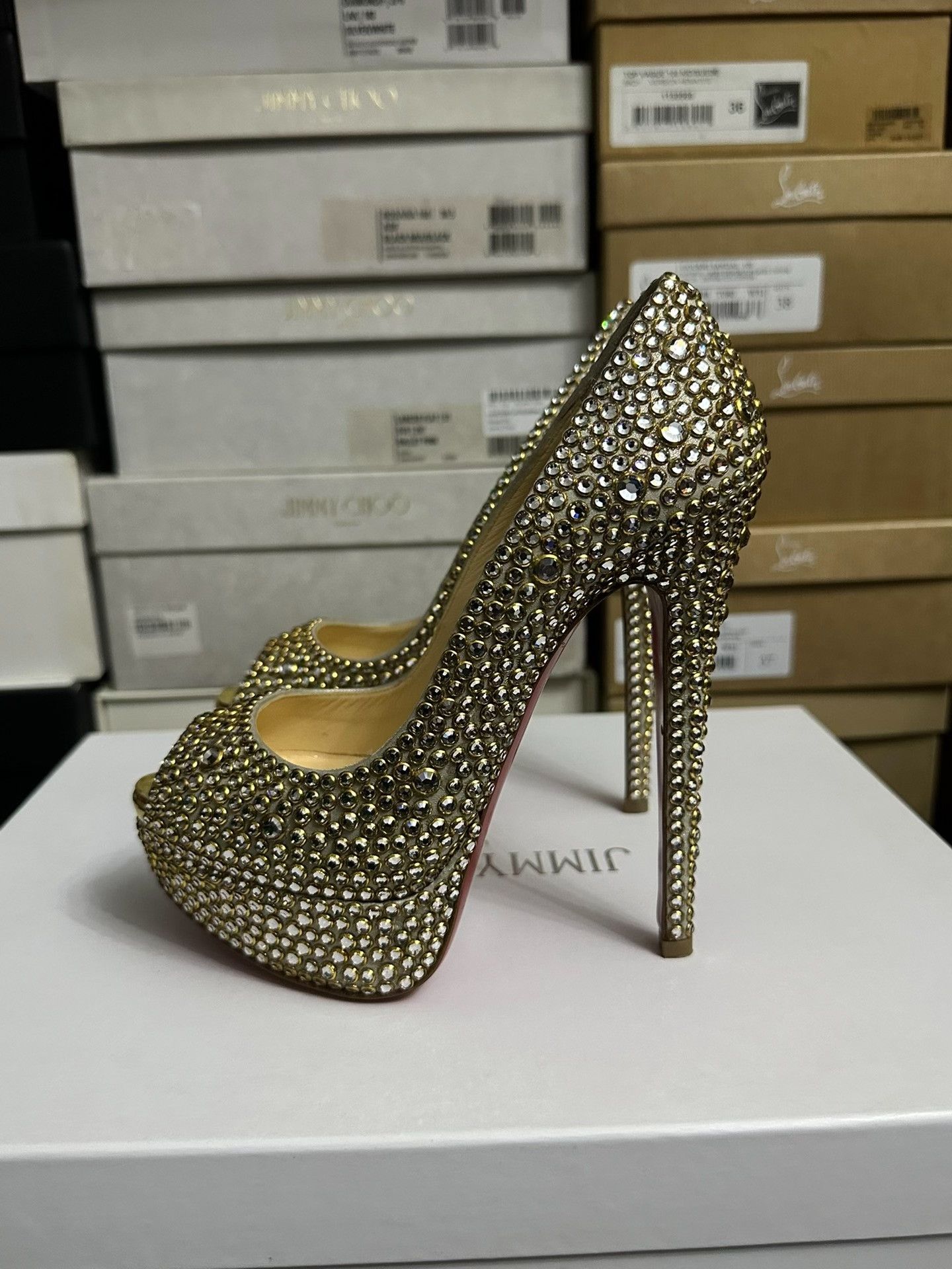 Christian Louboutin Christian Louboutin Gold Crystal Heels Size US 4 / IT 34 - 5 Thumbnail