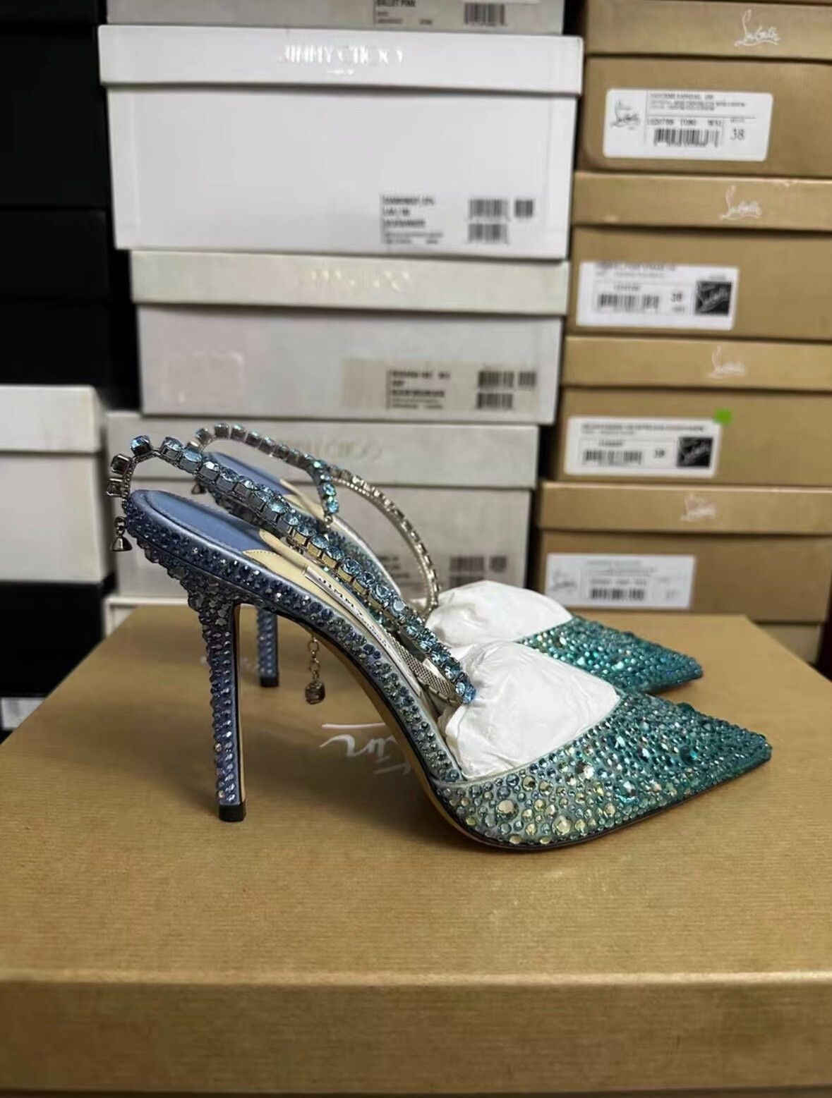 Jimmy Choo Jimmy Choo Blue Crystal Rhinestone Heels Size US 6.5 / IT 36.5 - 2 Thumbnail