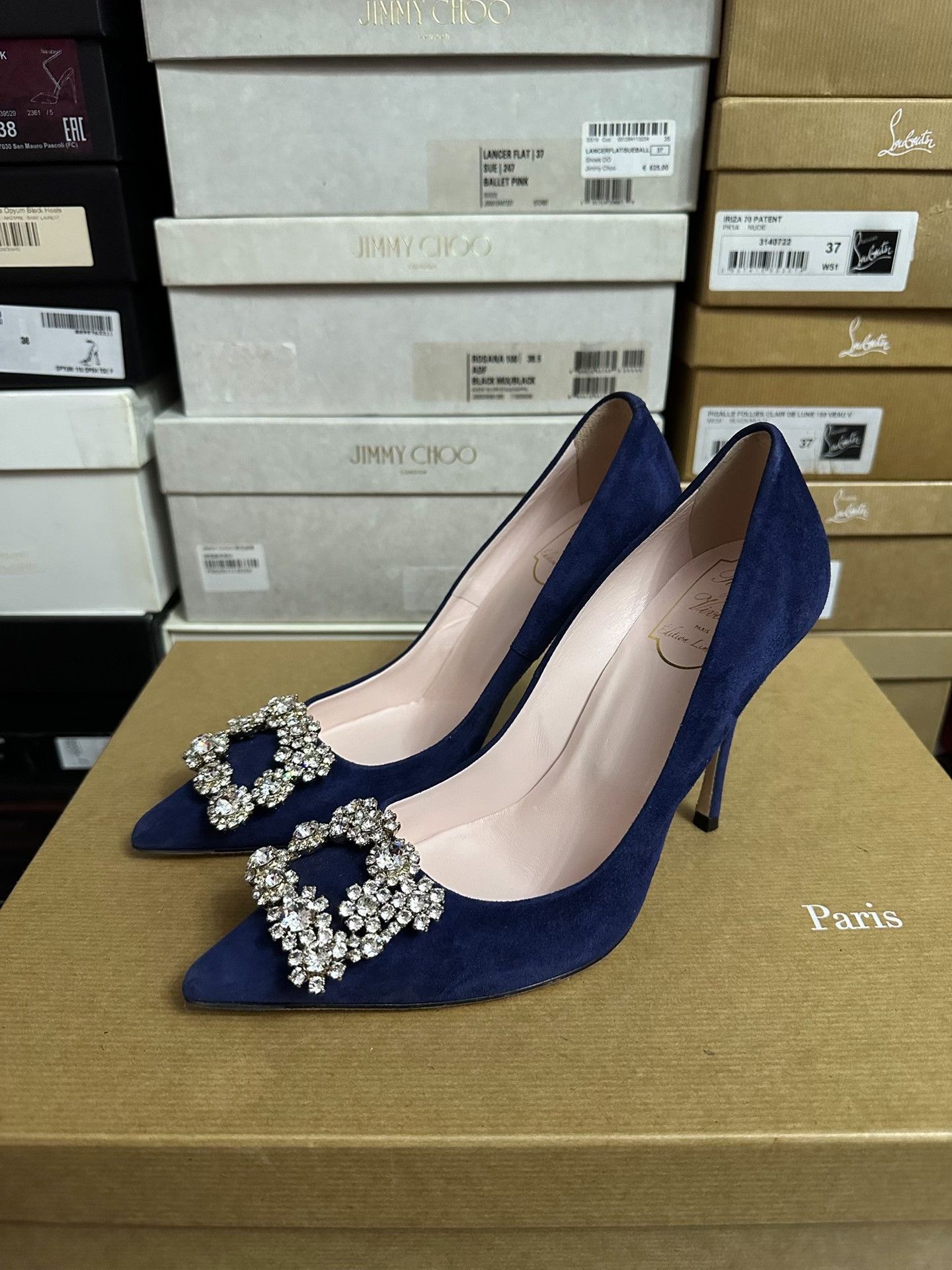 Roger Vivier Roger Vivier Blue Diamond Buckle Heels Size US 6.5 / IT 36.5 - 2 Thumbnail