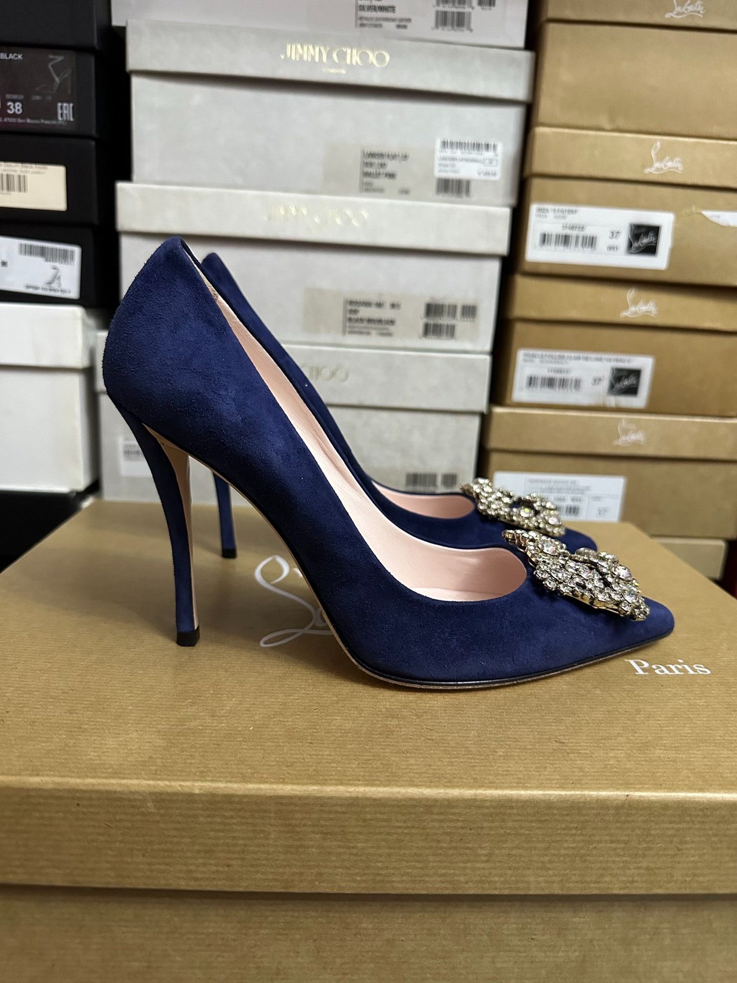 Roger Vivier Roger Vivier Blue Diamond Buckle Heels Size US 6.5 / IT 36.5 - 5 Thumbnail