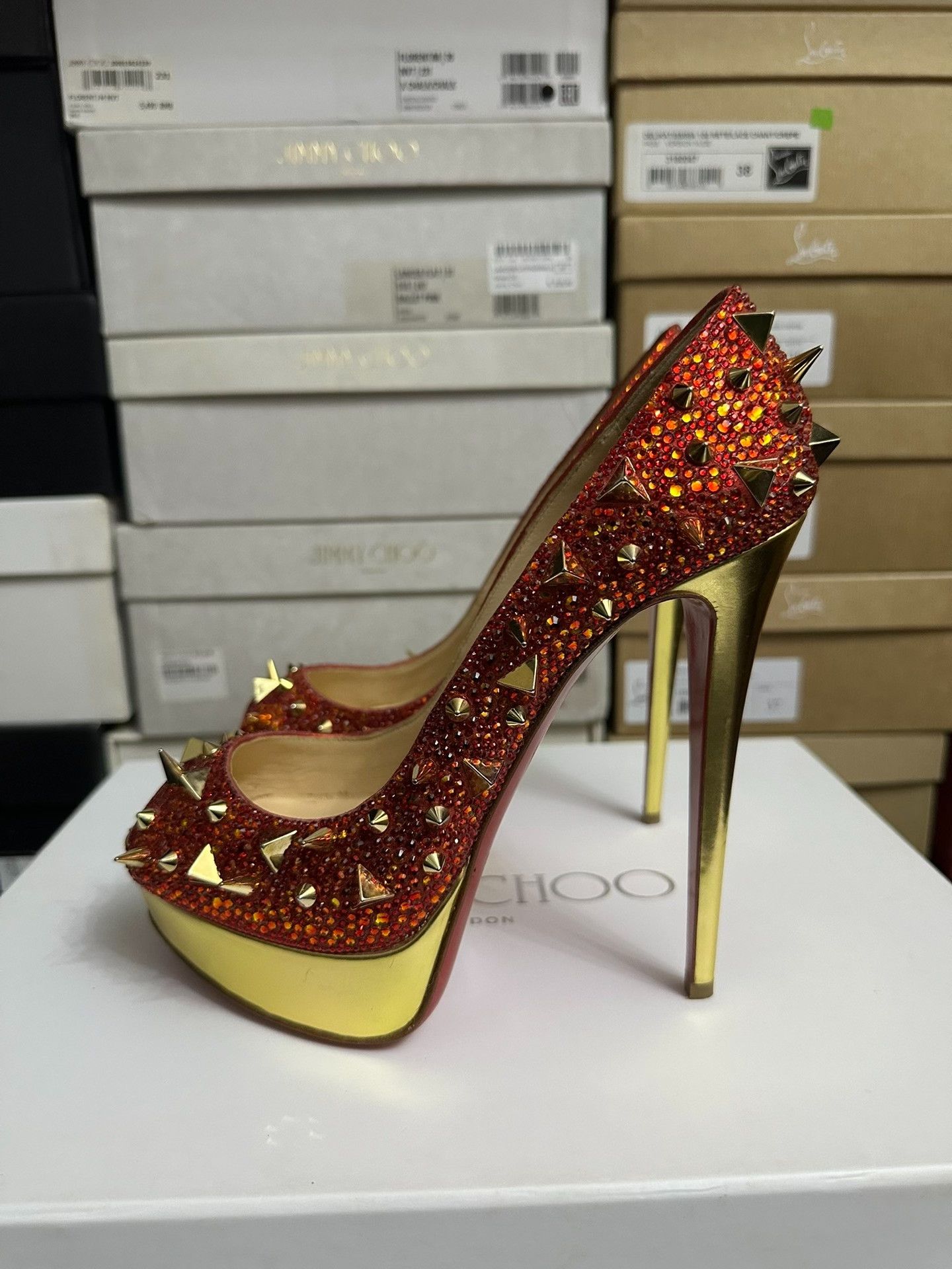 Christian Louboutin Christian Louboutin Red Crystal Heels Size US 7.5 / IT 37.5 - 3 Thumbnail