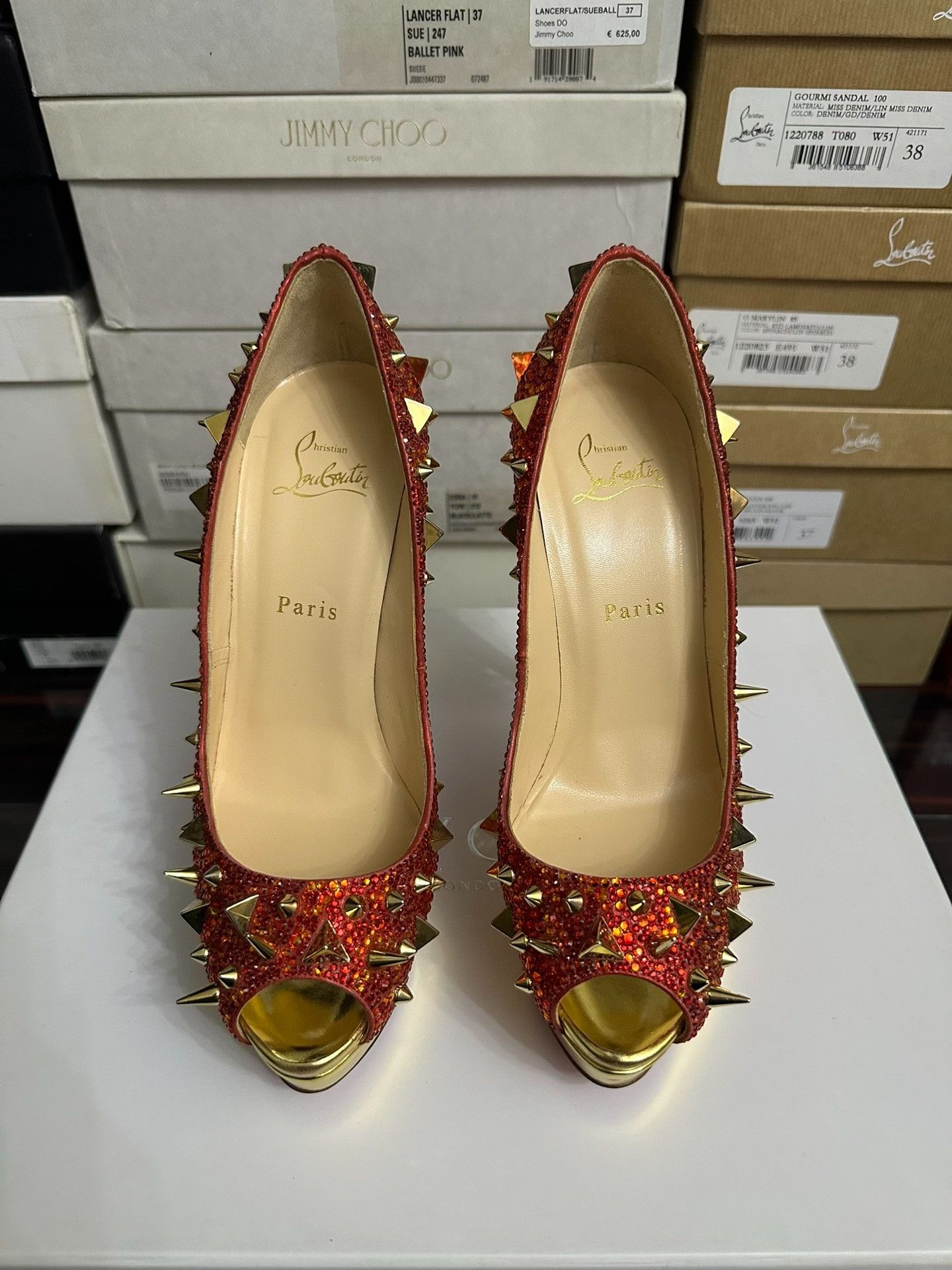 Christian Louboutin Christian Louboutin Red Crystal Heels Size US 7.5 / IT 37.5 - 2 Thumbnail